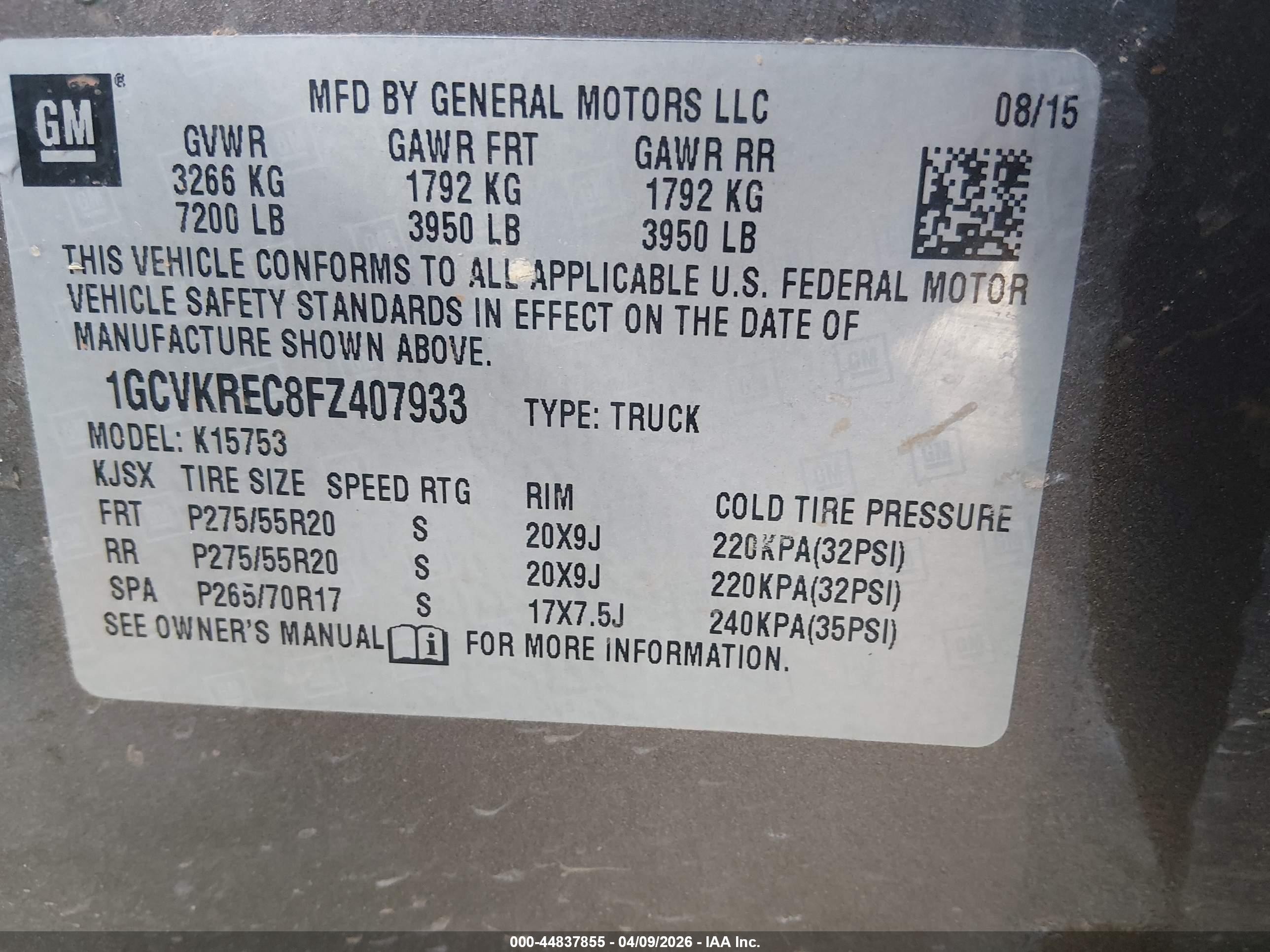 2015 Chevrolet Silverado 1500 1lt Tan vin: 1GCVKREC8FZ407933