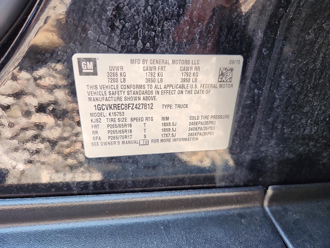 2015 Chevrolet Silverado K1500 Lt Black vin: 1GCVKREC8FZ427812