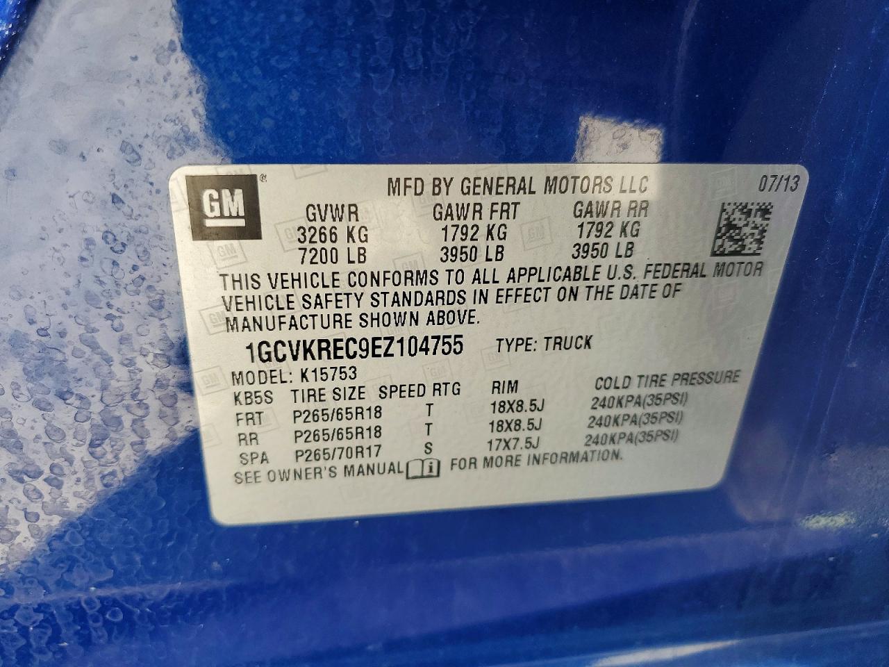 2014 Chevrolet Silverado K1500 Lt Blue vin: 1GCVKREC9EZ104755