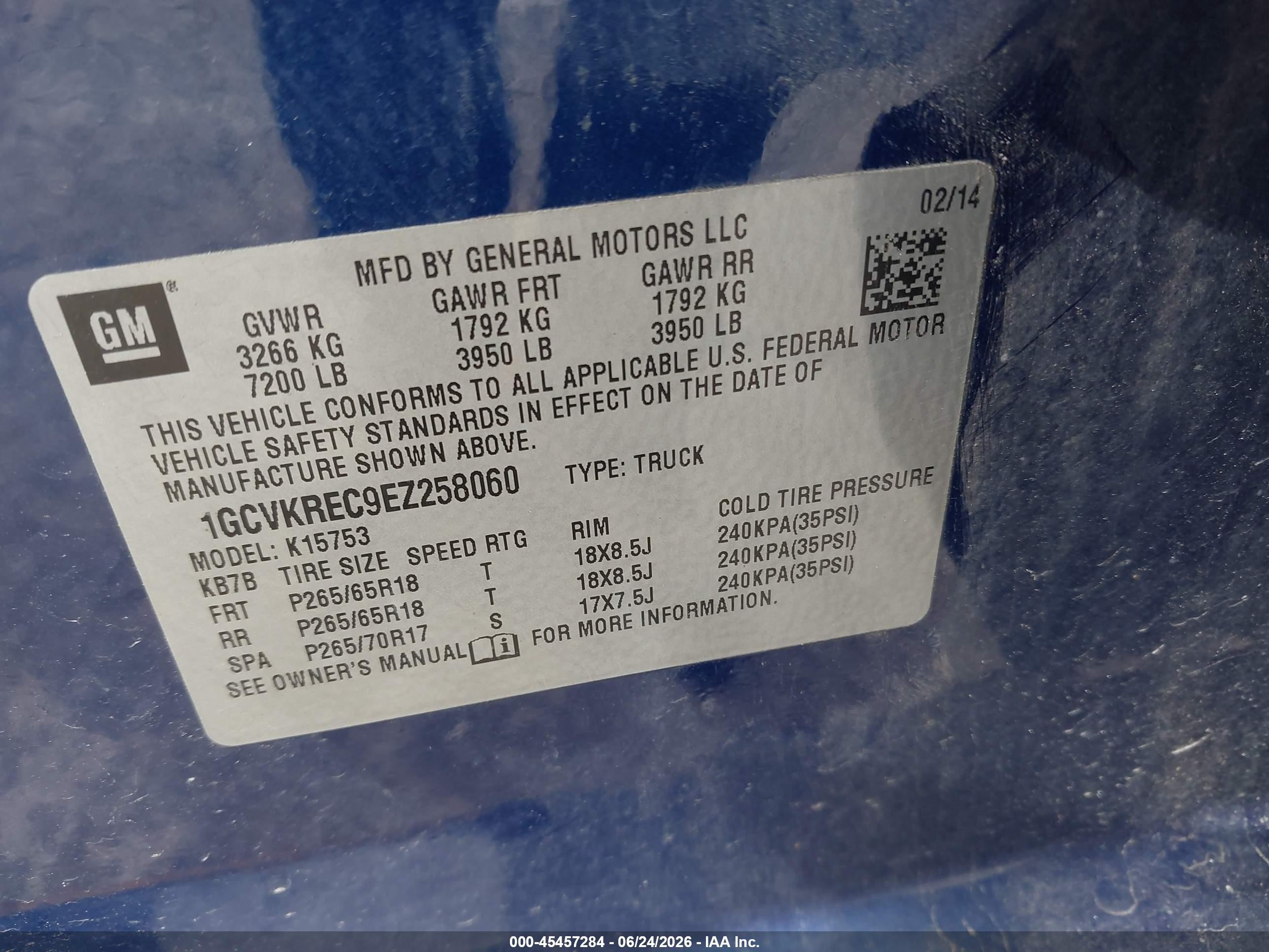 2014 Chevrolet Silverado 1500 Lt Blue vin: 1GCVKREC9EZ258060
