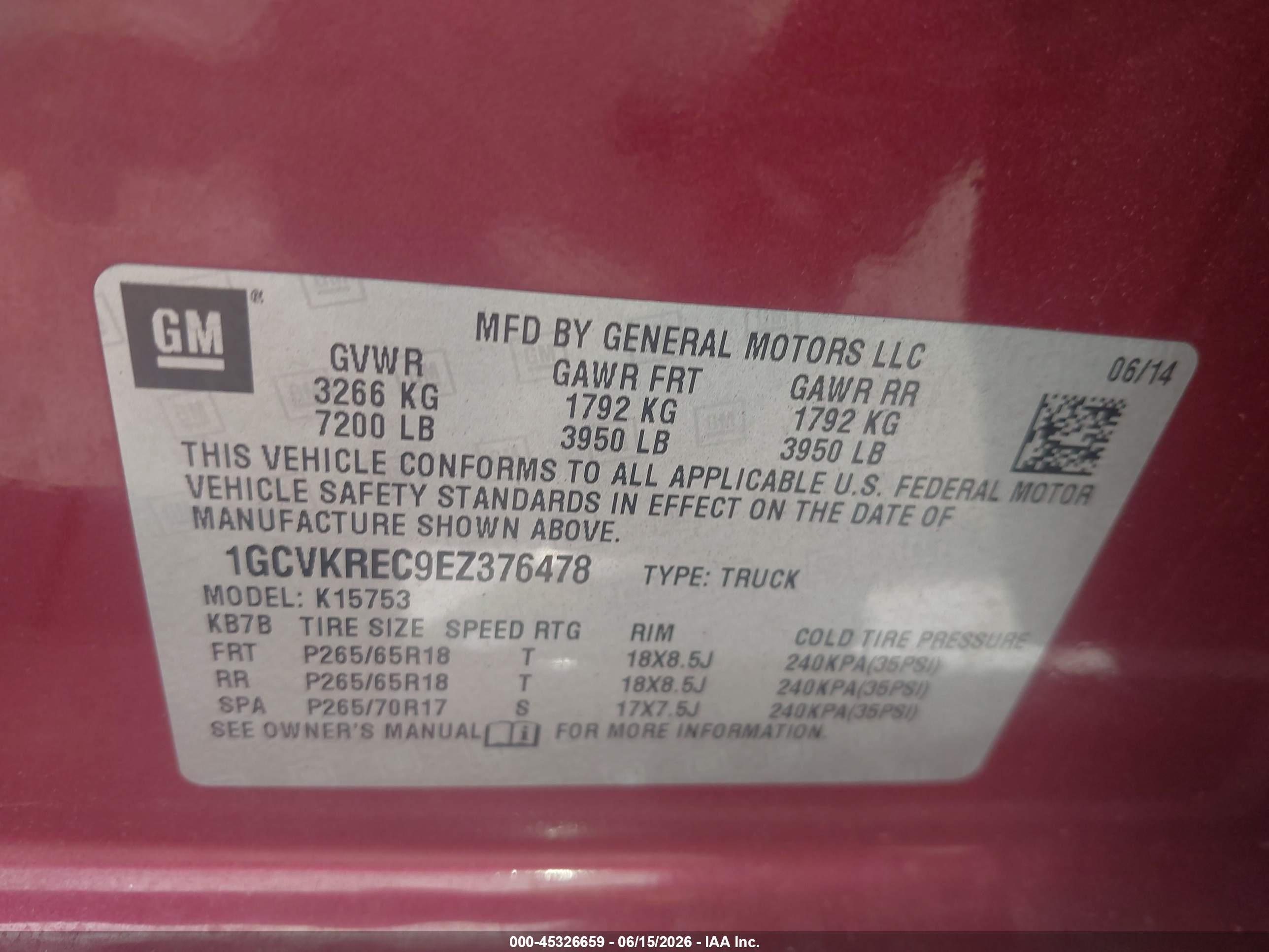 2014 Chevrolet Silverado 1500 2lt Red vin: 1GCVKREC9EZ376478