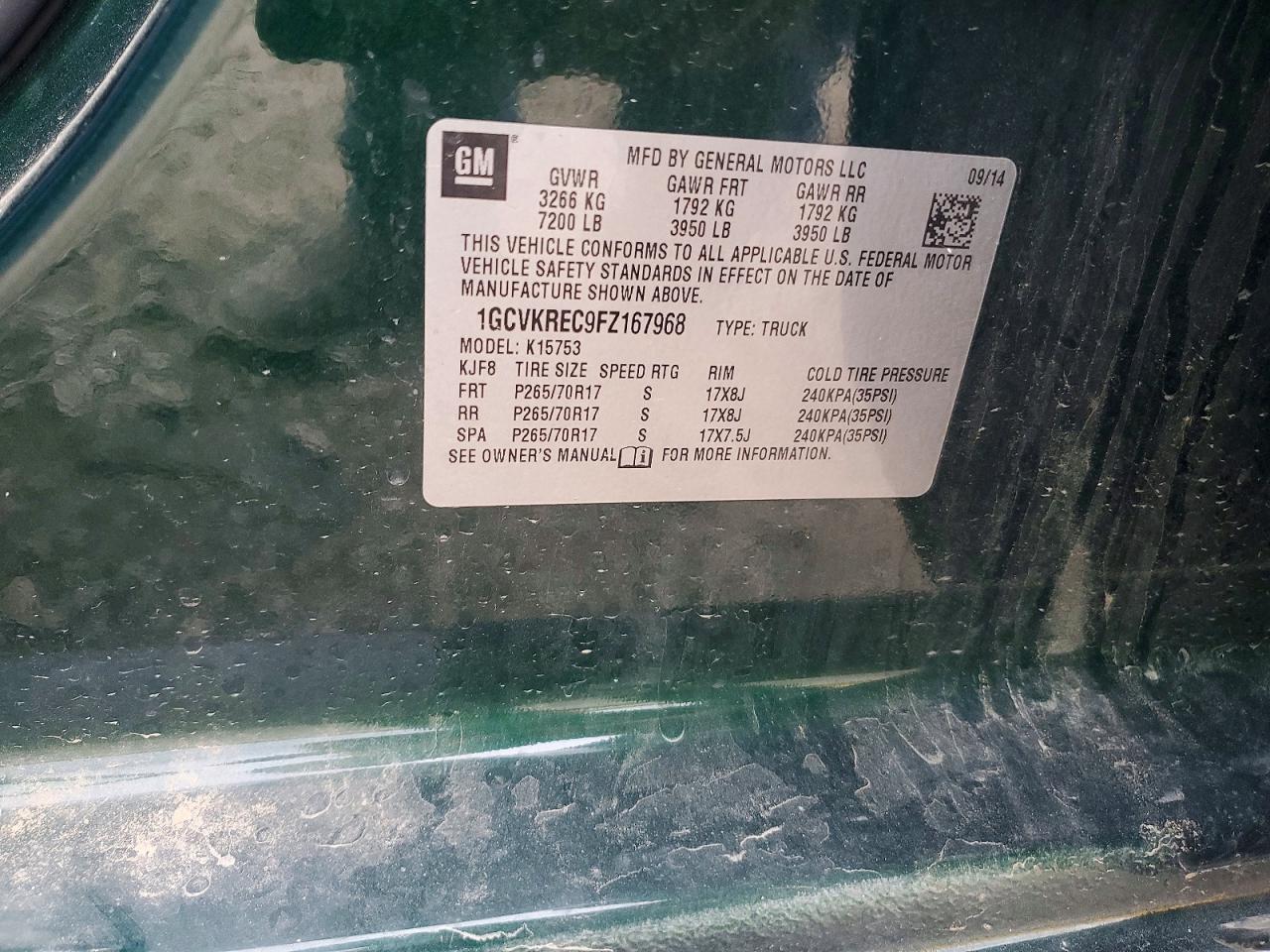 2015 Chevrolet Silverado K1500 Lt Green vin: 1GCVKREC9FZ167968
