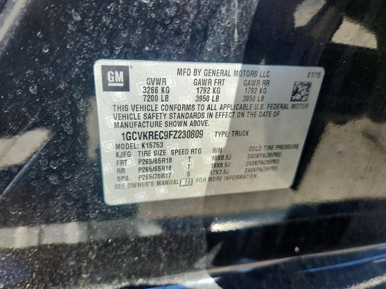2015 Chevrolet Silverado K1500 Lt Black vin: 1GCVKREC9FZ230809
