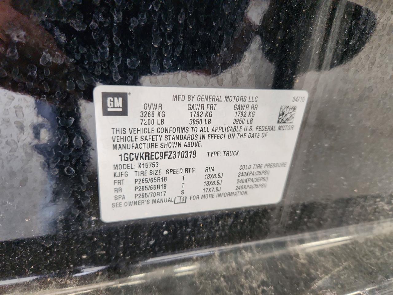 2015 Chevrolet Silverado K1500 Lt Black vin: 1GCVKREC9FZ310319
