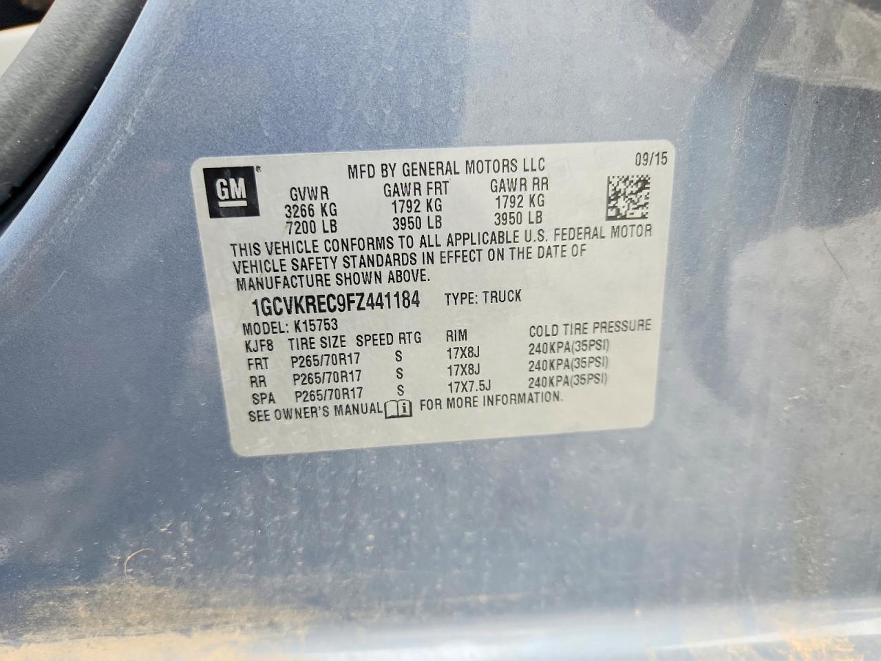 2015 Chevrolet Silverado K1500 Lt Blue vin: 1GCVKREC9FZ441184