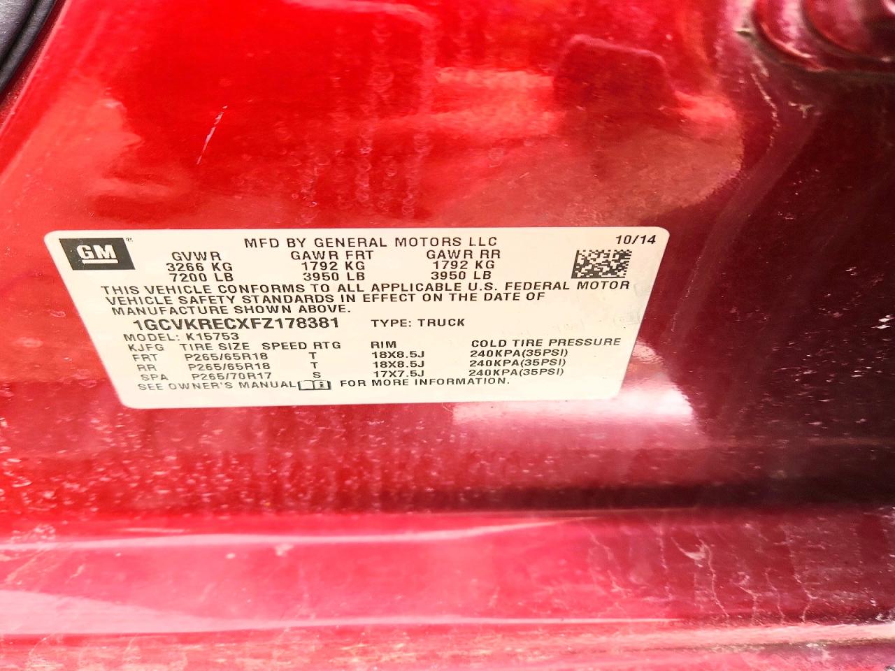 2015 Chevrolet Silverado K1500 Lt Red vin: 1GCVKRECXFZ178381