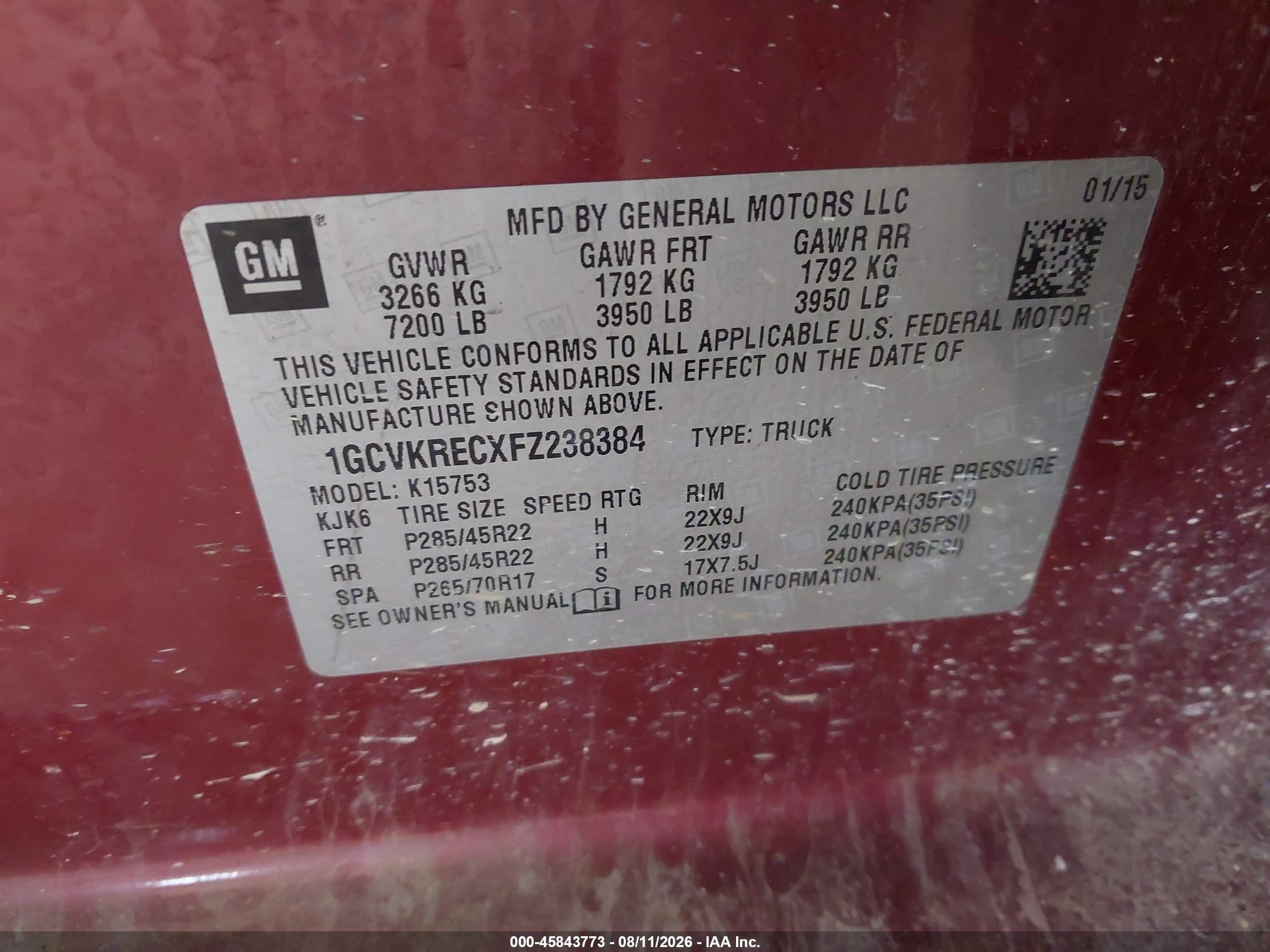2015 Chevrolet Silverado 1500 Lt Burgundy vin: 1GCVKRECXFZ238384