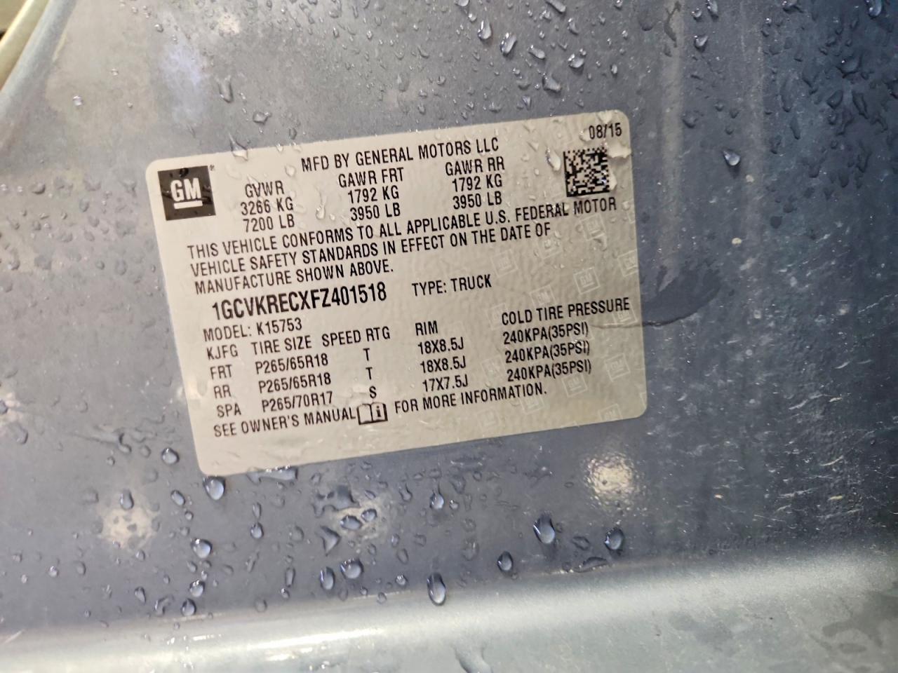 2015 Chevrolet Silverado K1500 Lt Gray vin: 1GCVKRECXFZ401518