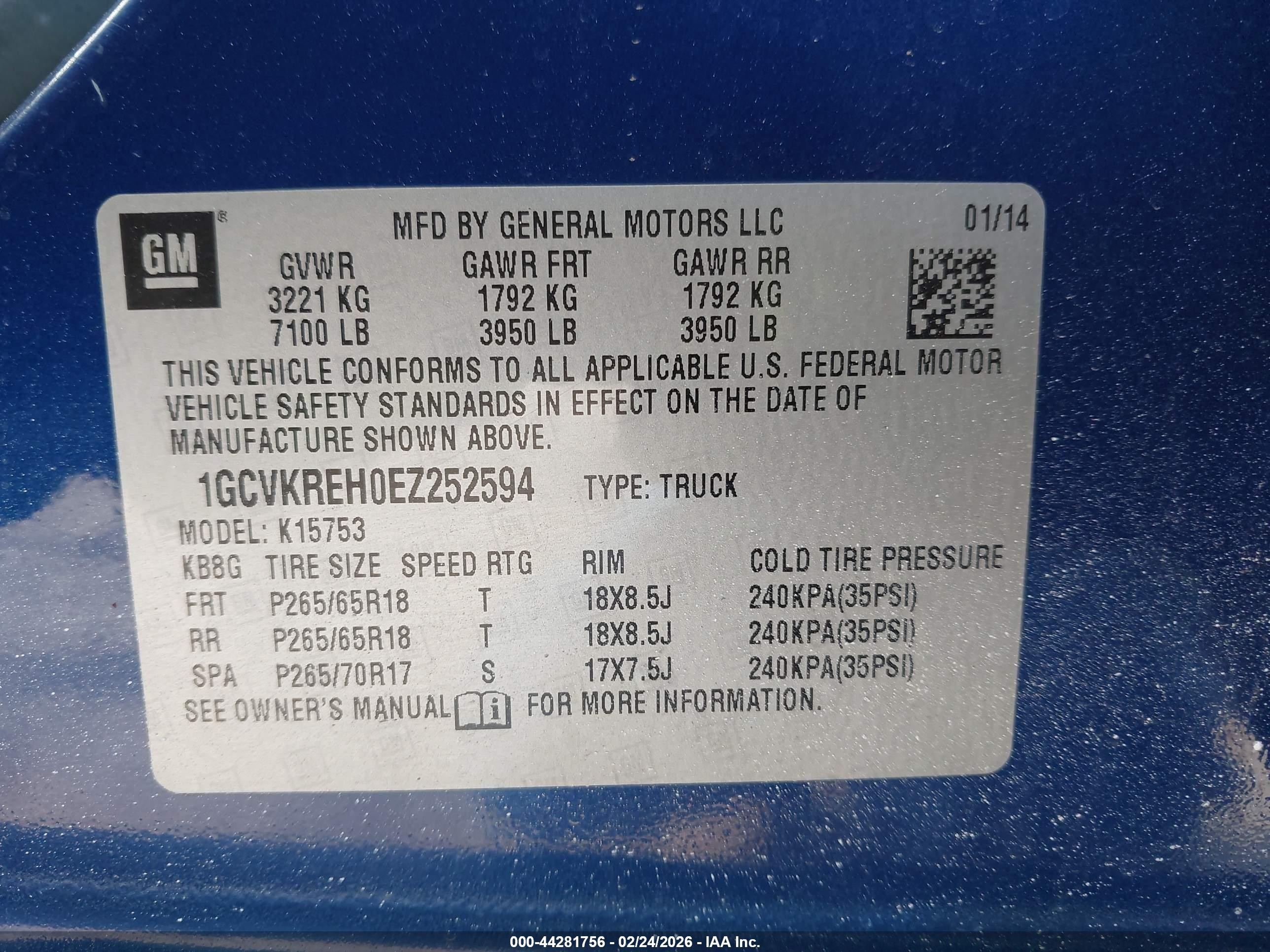 2014 Chevrolet Silverado 1500 1lt Blue vin: 1GCVKREH0EZ252594