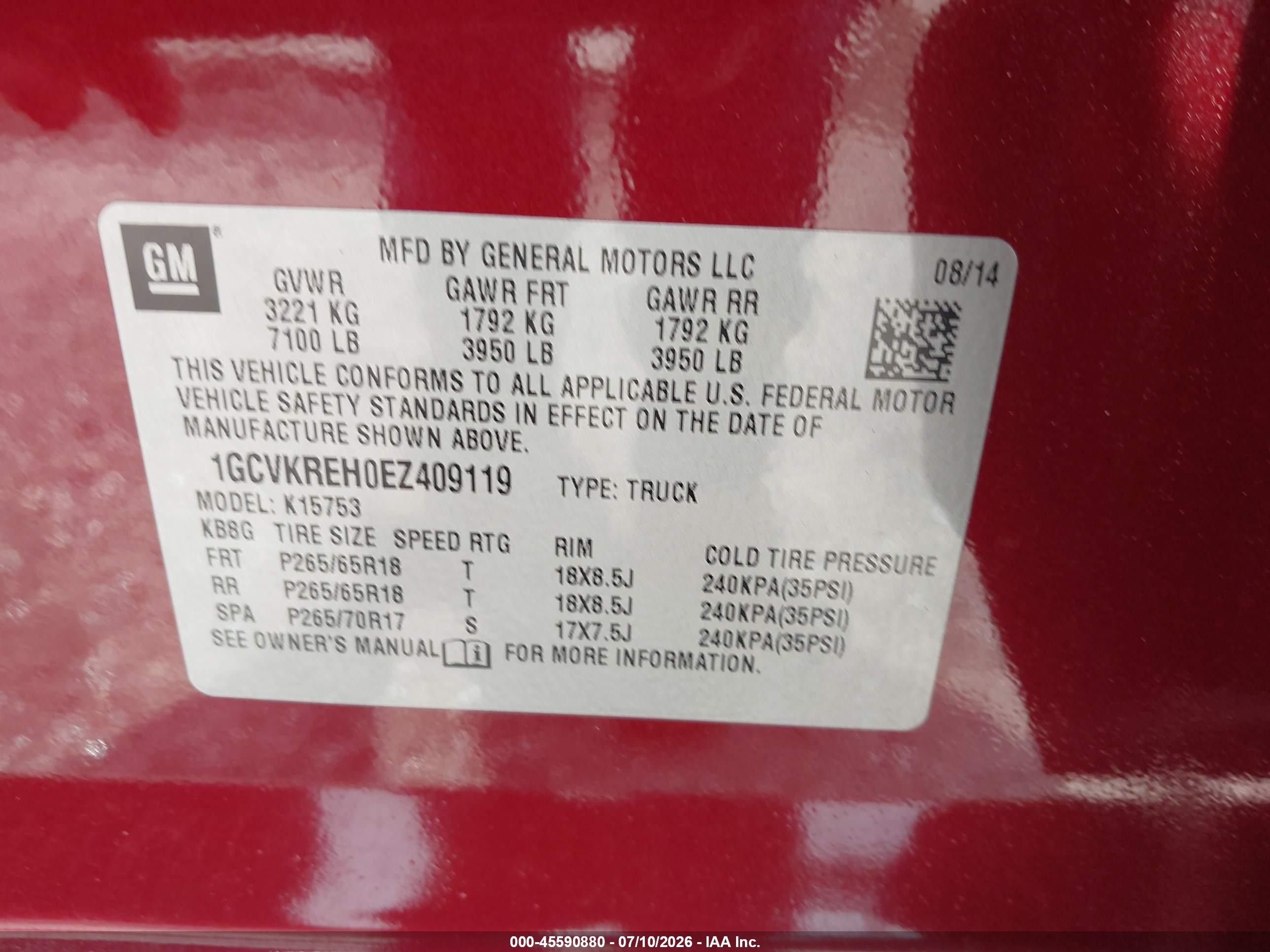 2014 Chevrolet Silverado 1500 Lt Красный vin: 1GCVKREH0EZ409119