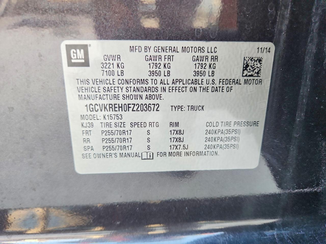 2015 Chevrolet Silverado K1500 Lt Gray vin: 1GCVKREH0FZ203672