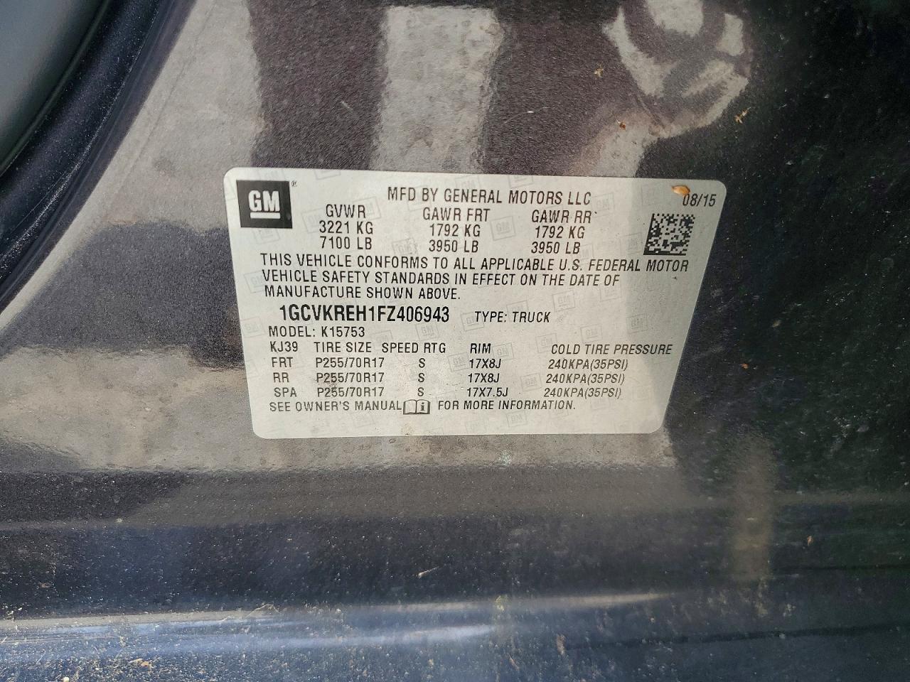 2015 Chevrolet Silverado K1500 Lt Gray vin: 1GCVKREH1FZ406943