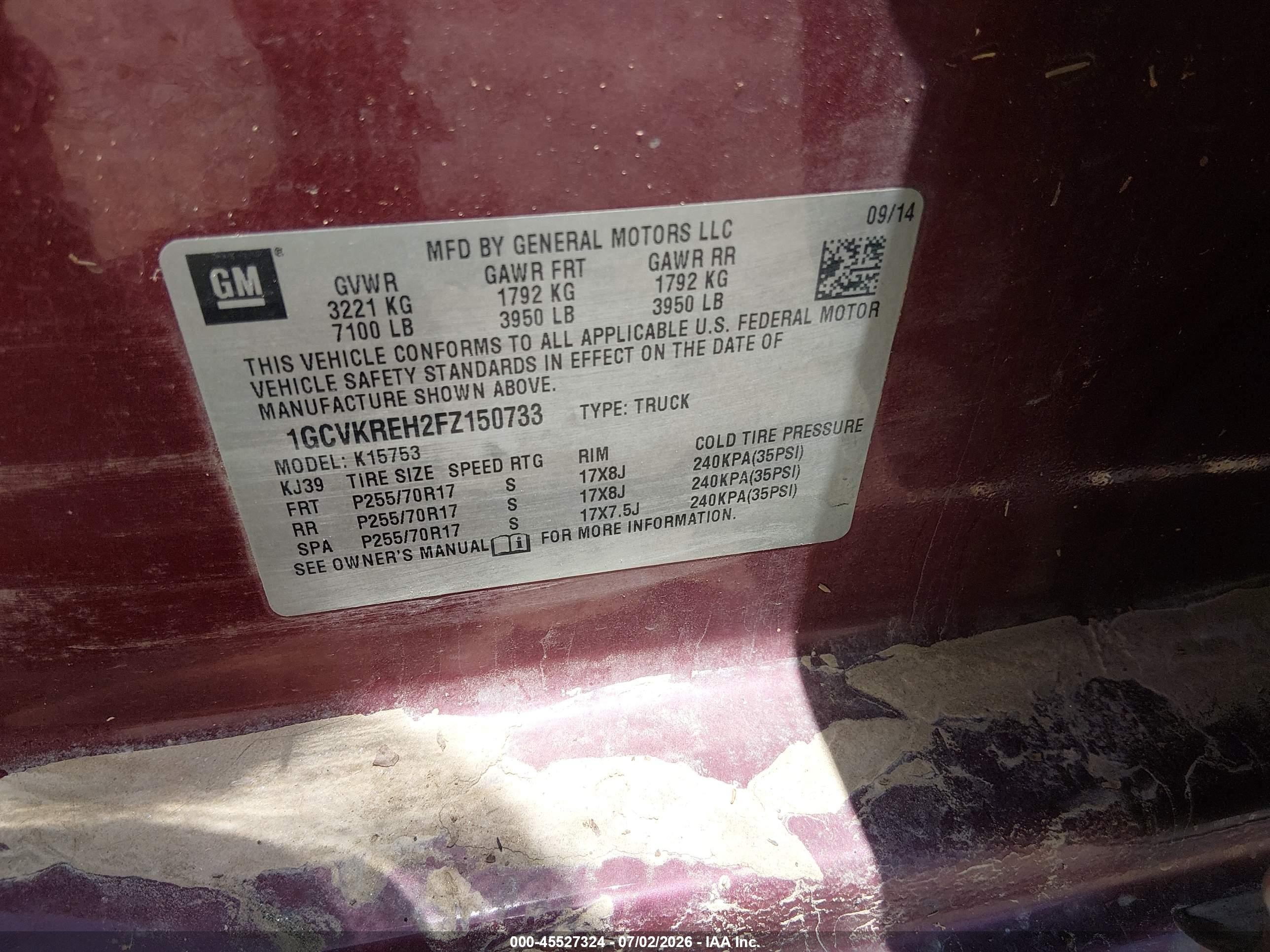 2015 Chevrolet Silverado 1500 Lt Maroon vin: 1GCVKREH2FZ150733