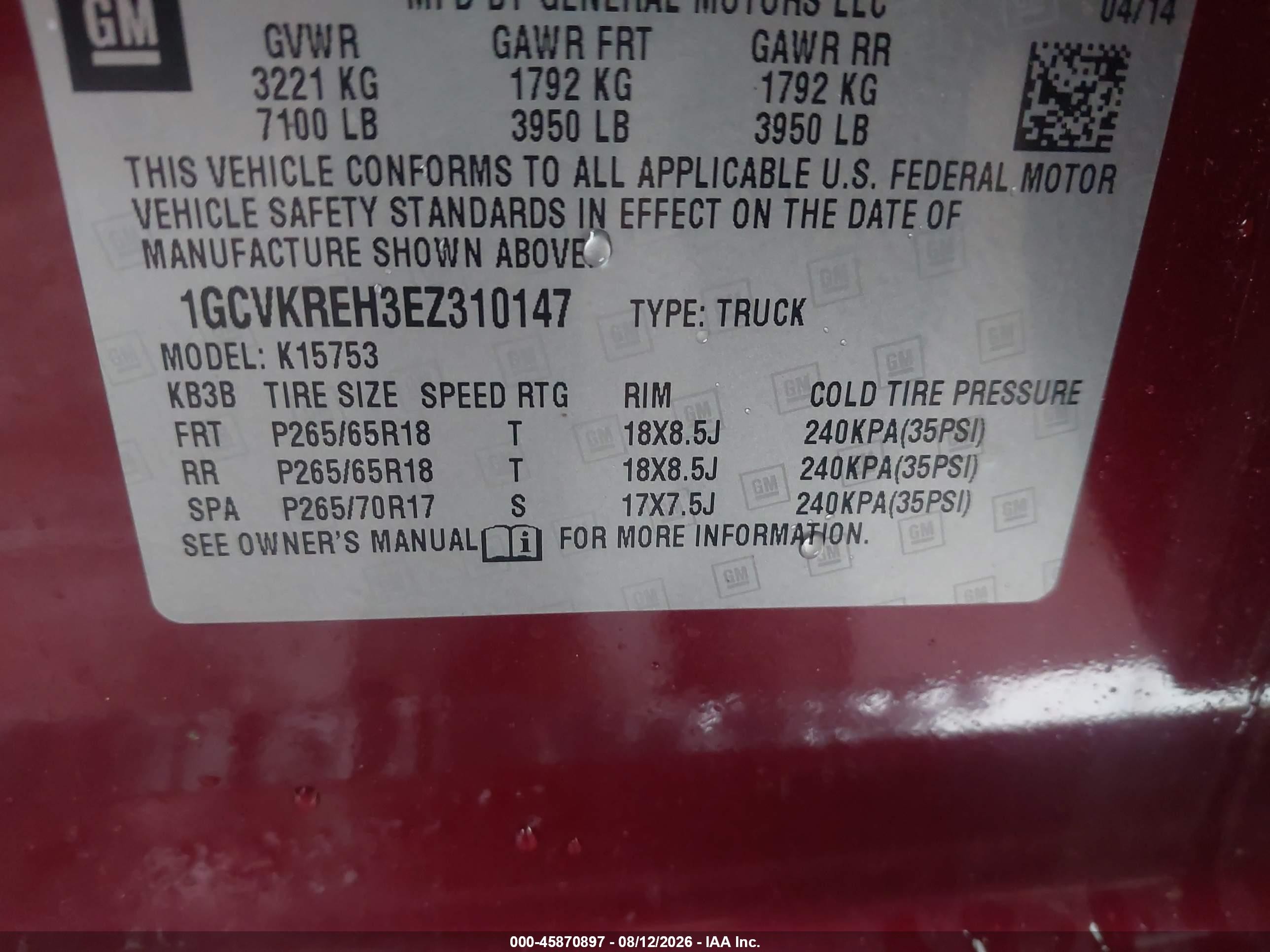 2014 Chevrolet Silverado 1500 Lt Red vin: 1GCVKREH3EZ310147