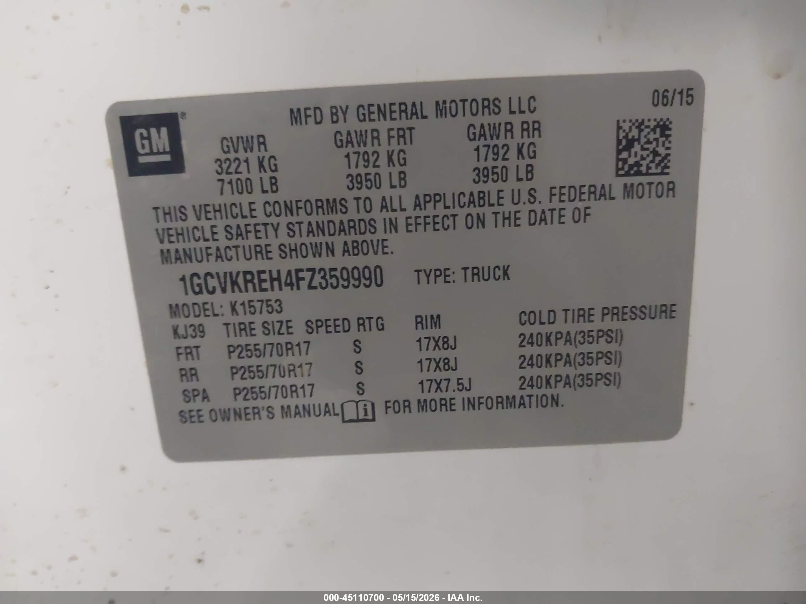 2015 Chevrolet Silverado 1500 1lt Белый vin: 1GCVKREH4FZ359990