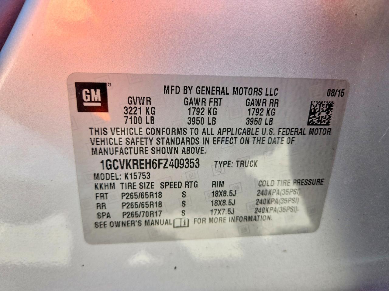 2015 Chevrolet Silverado K1500 Lt Silver vin: 1GCVKREH6FZ409353