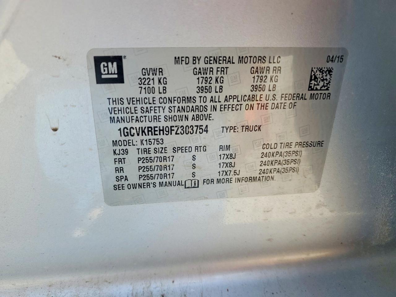 2015 Chevrolet Silverado K1500 Lt Silver vin: 1GCVKREH9FZ303754