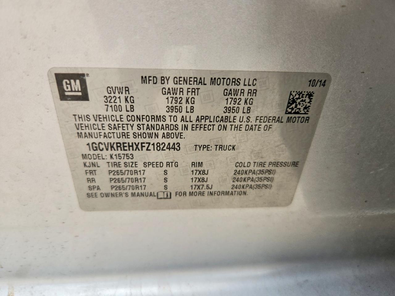 2015 Chevrolet Silverado K1500 Lt Silver vin: 1GCVKREHXFZ182443