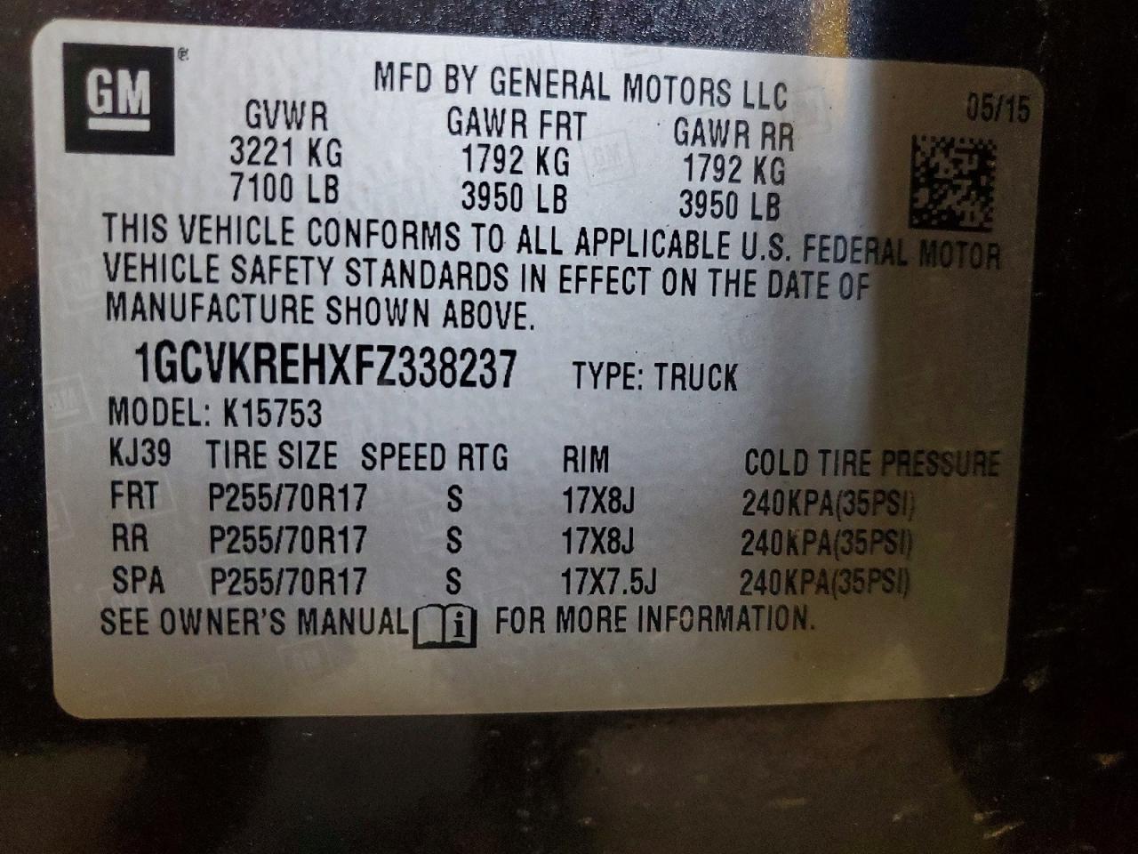 2015 Chevrolet Silverado K1500 Charcoal vin: 1GCVKREHXFZ338237