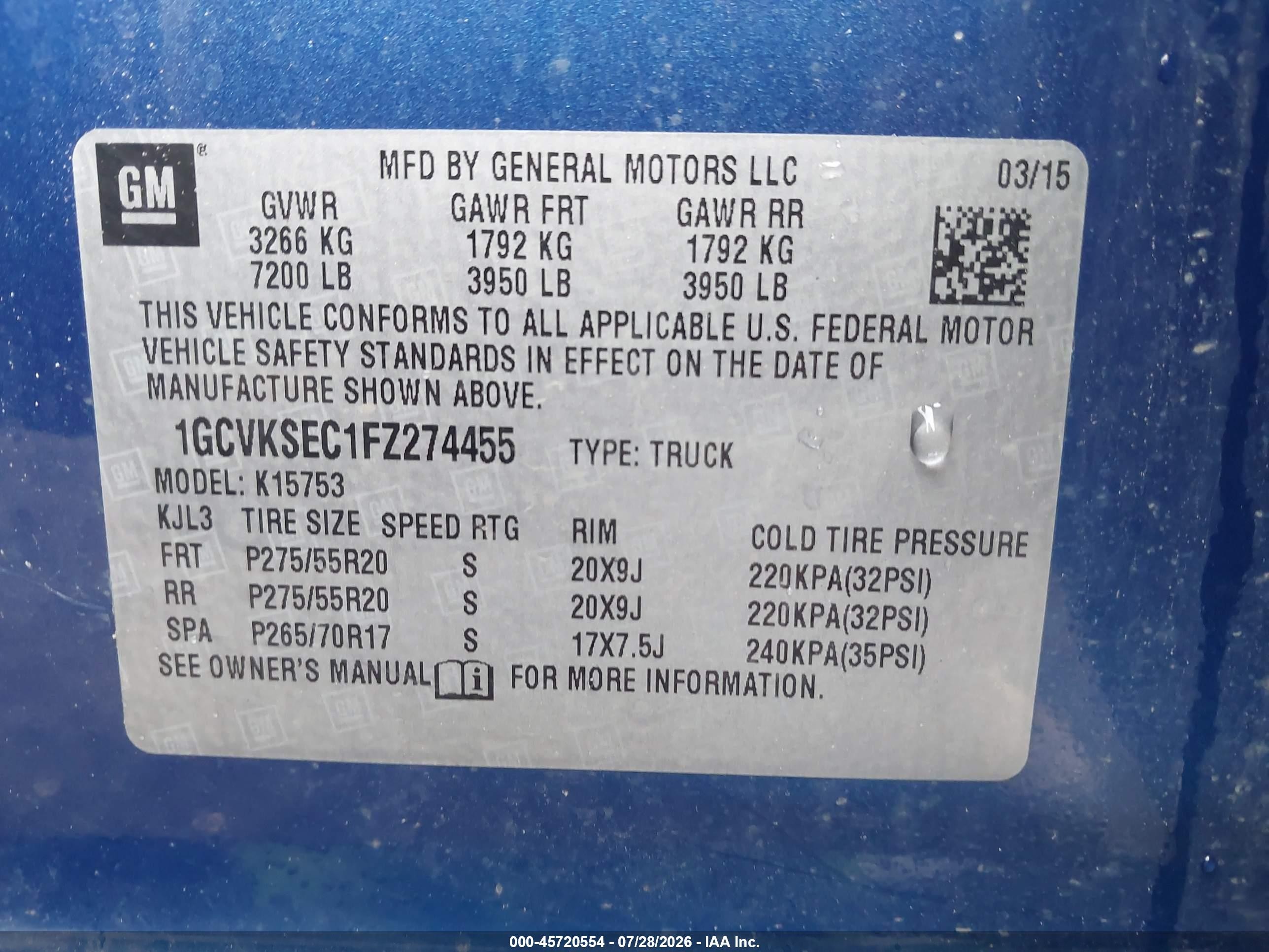 2015 Chevrolet Silverado 1500 Ltz Blue vin: 1GCVKSEC1FZ274455