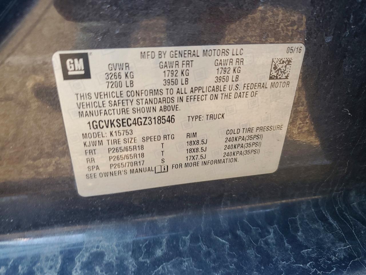 2016 Chevrolet Silverado K1500 Ltz Gray vin: 1GCVKSEC4GZ318546