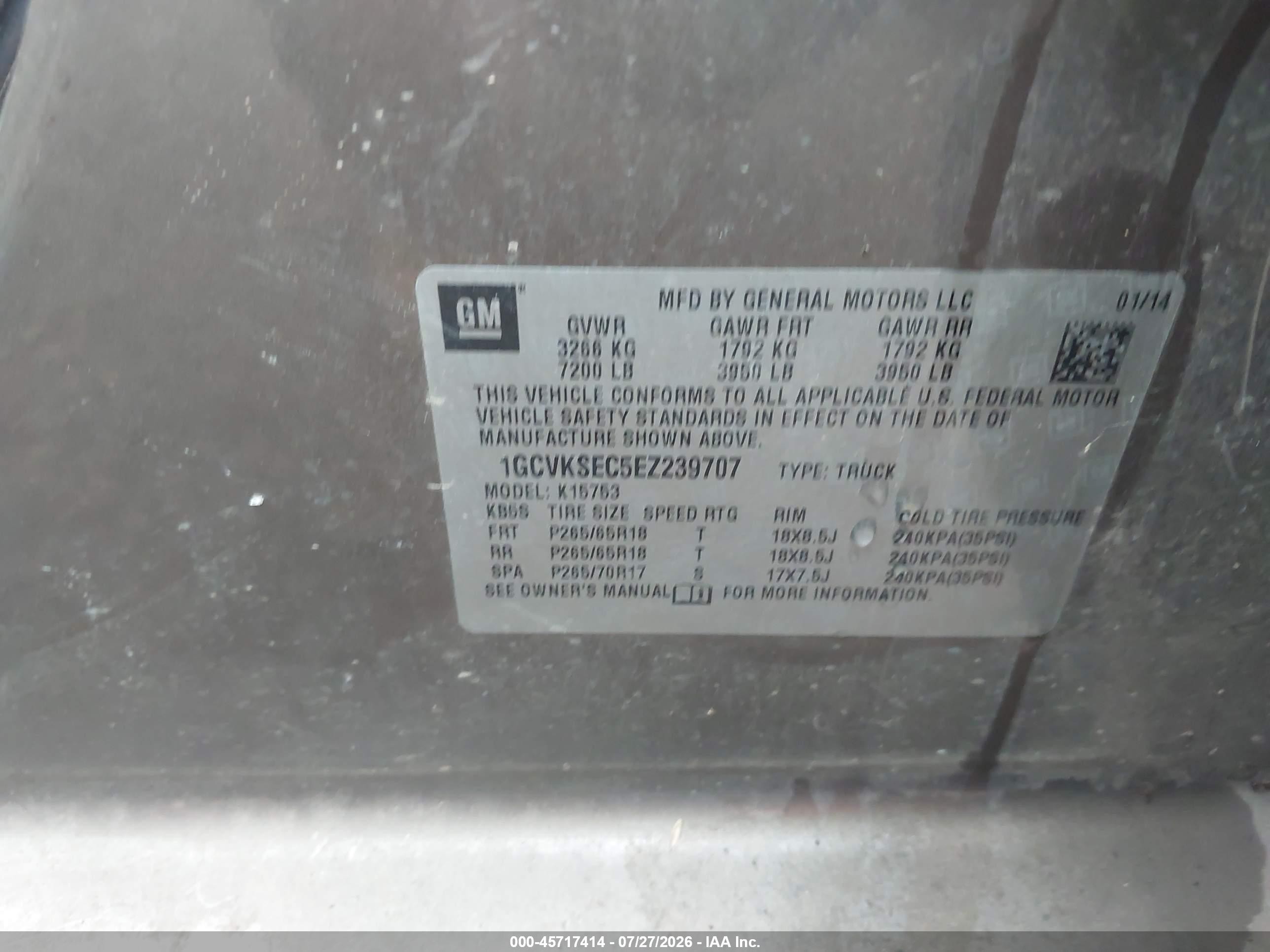 2014 Chevrolet Silverado 1500 Ltz Черный vin: 1GCVKSEC5EZ239707