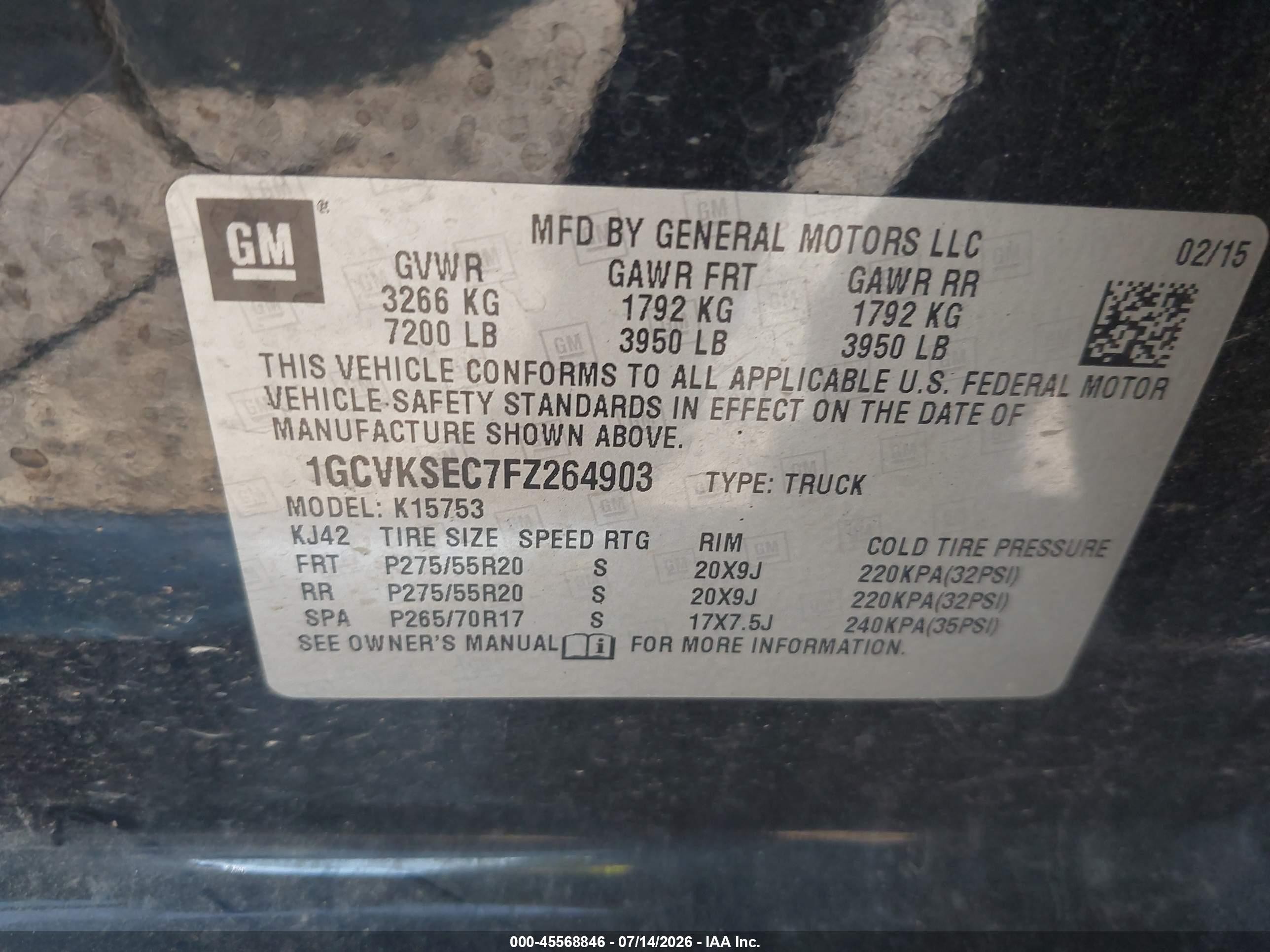 2015 Chevrolet Silverado 1500 Ltz Black vin: 1GCVKSEC7FZ264903