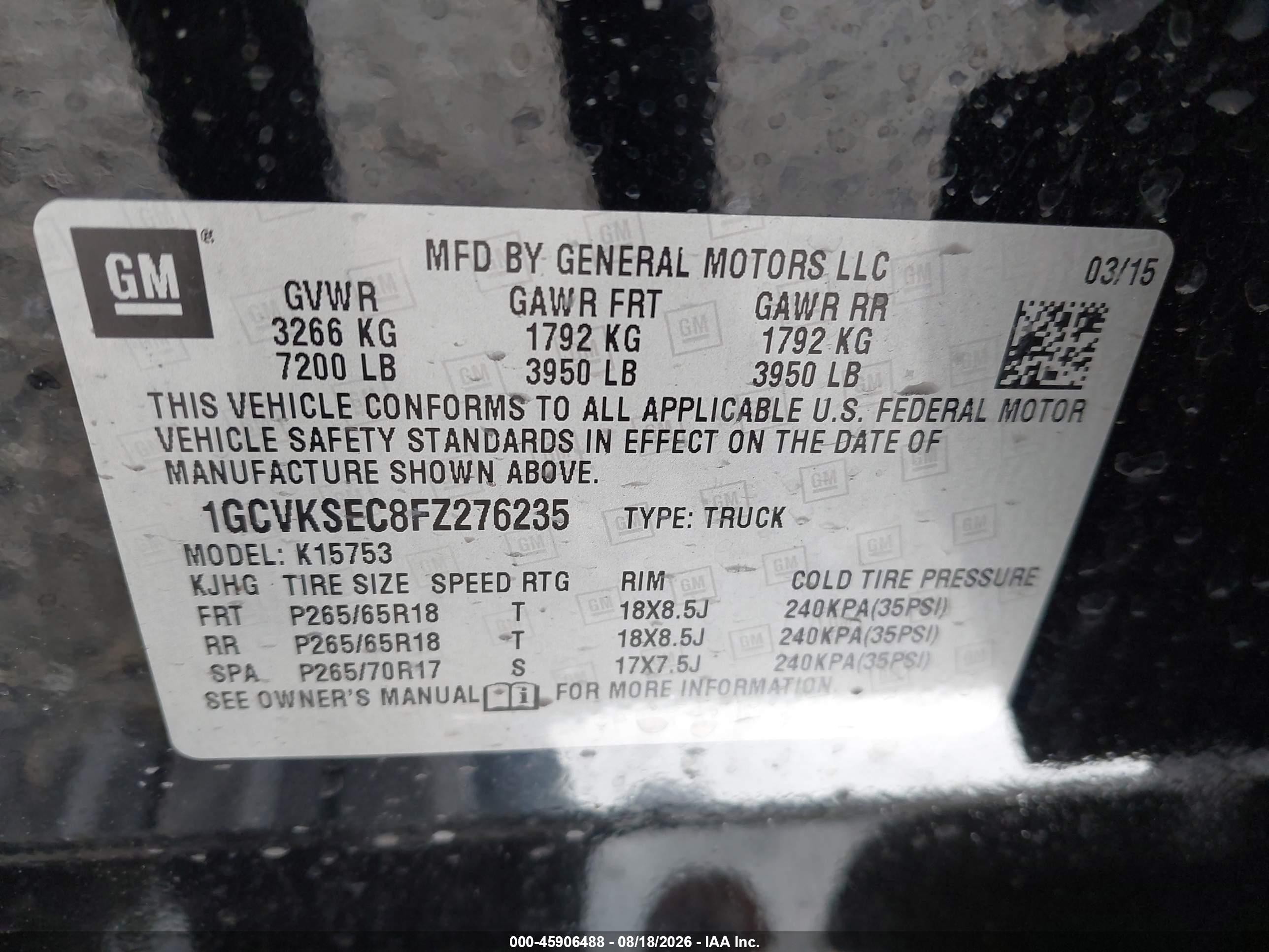 2015 Chevrolet Silverado 1500 Ltz Black vin: 1GCVKSEC8FZ276235