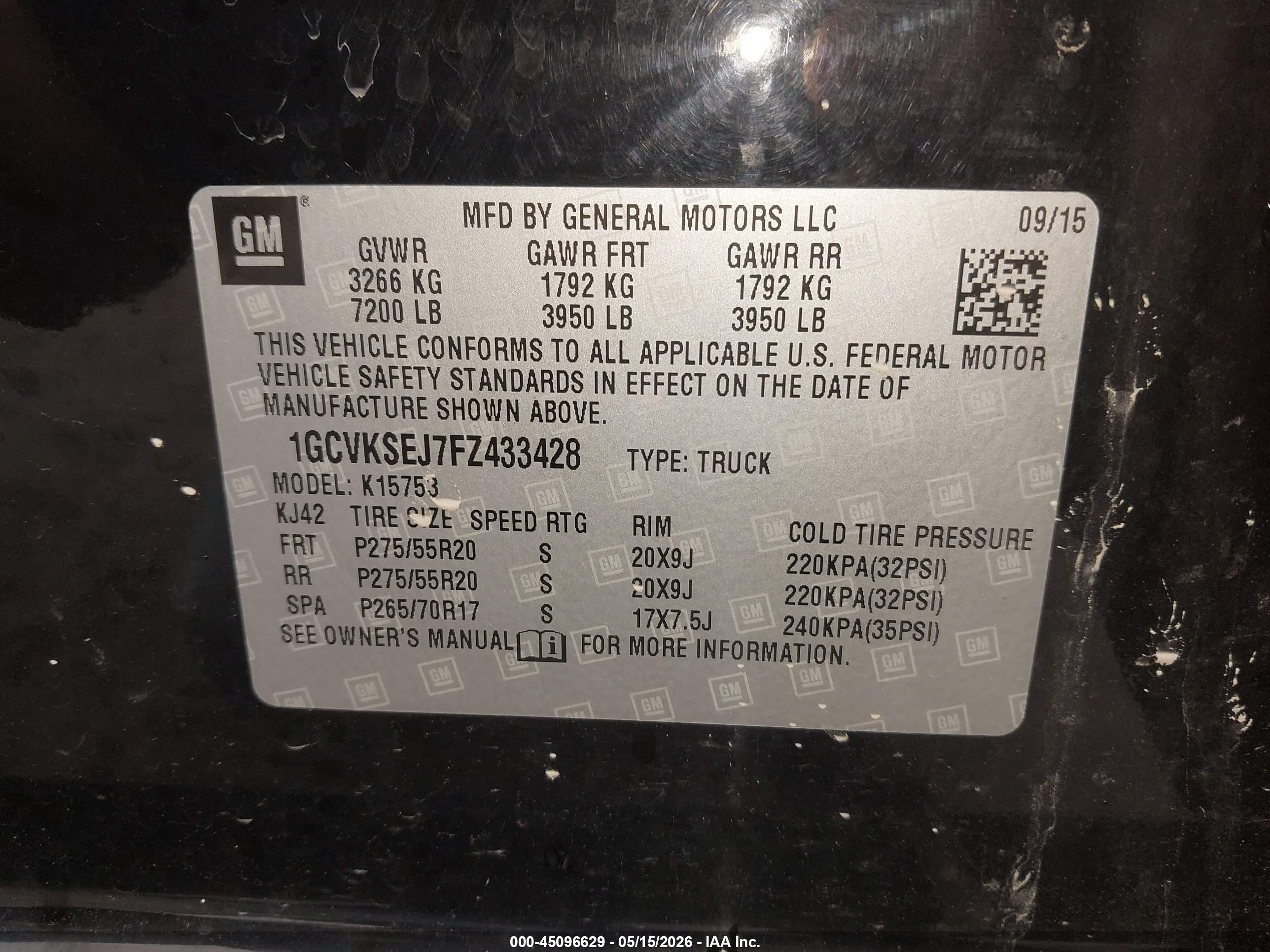 2015 Chevrolet Silverado 1500 2lz Black vin: 1GCVKSEJ7FZ433428