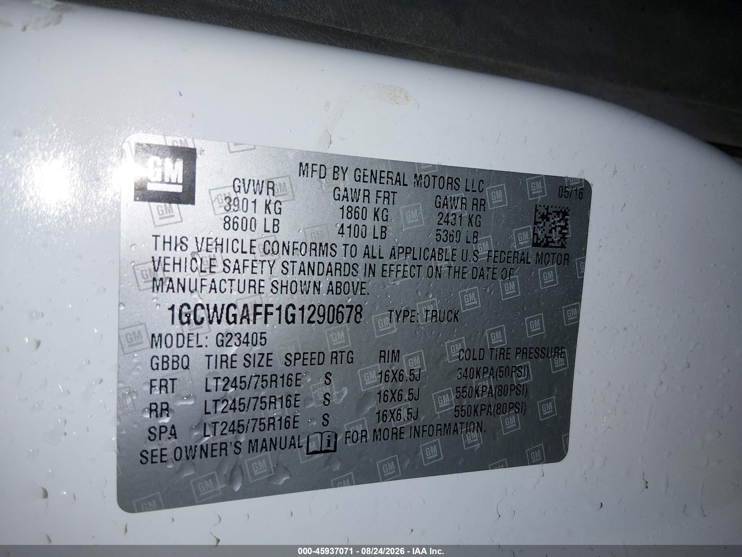 2016 Chevrolet Express 2500 Work Van Белый vin: 1GCWGAFF1G1290678