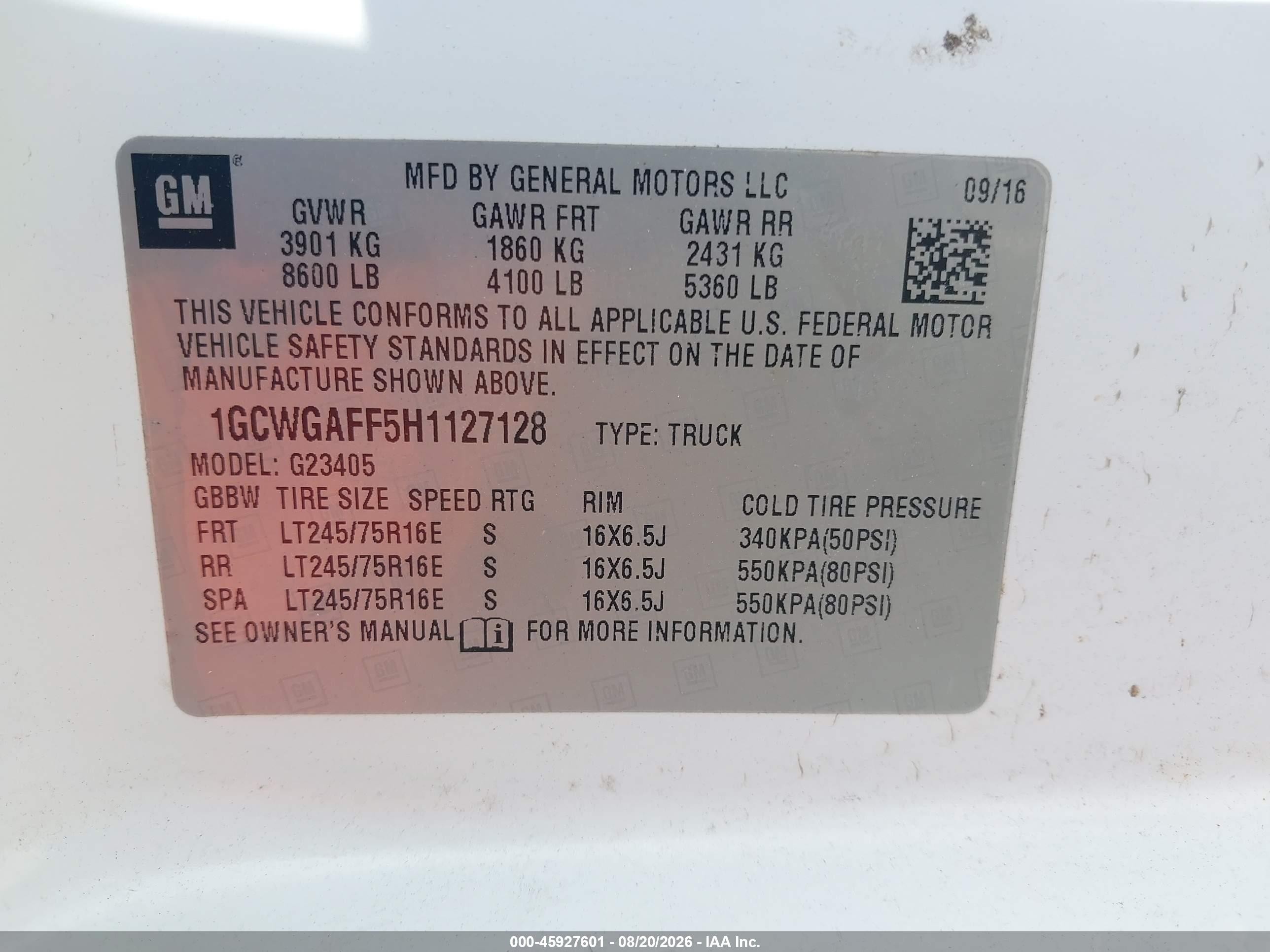 2017 Chevrolet Express 2500 Work Van White vin: 1GCWGAFF5H1127128