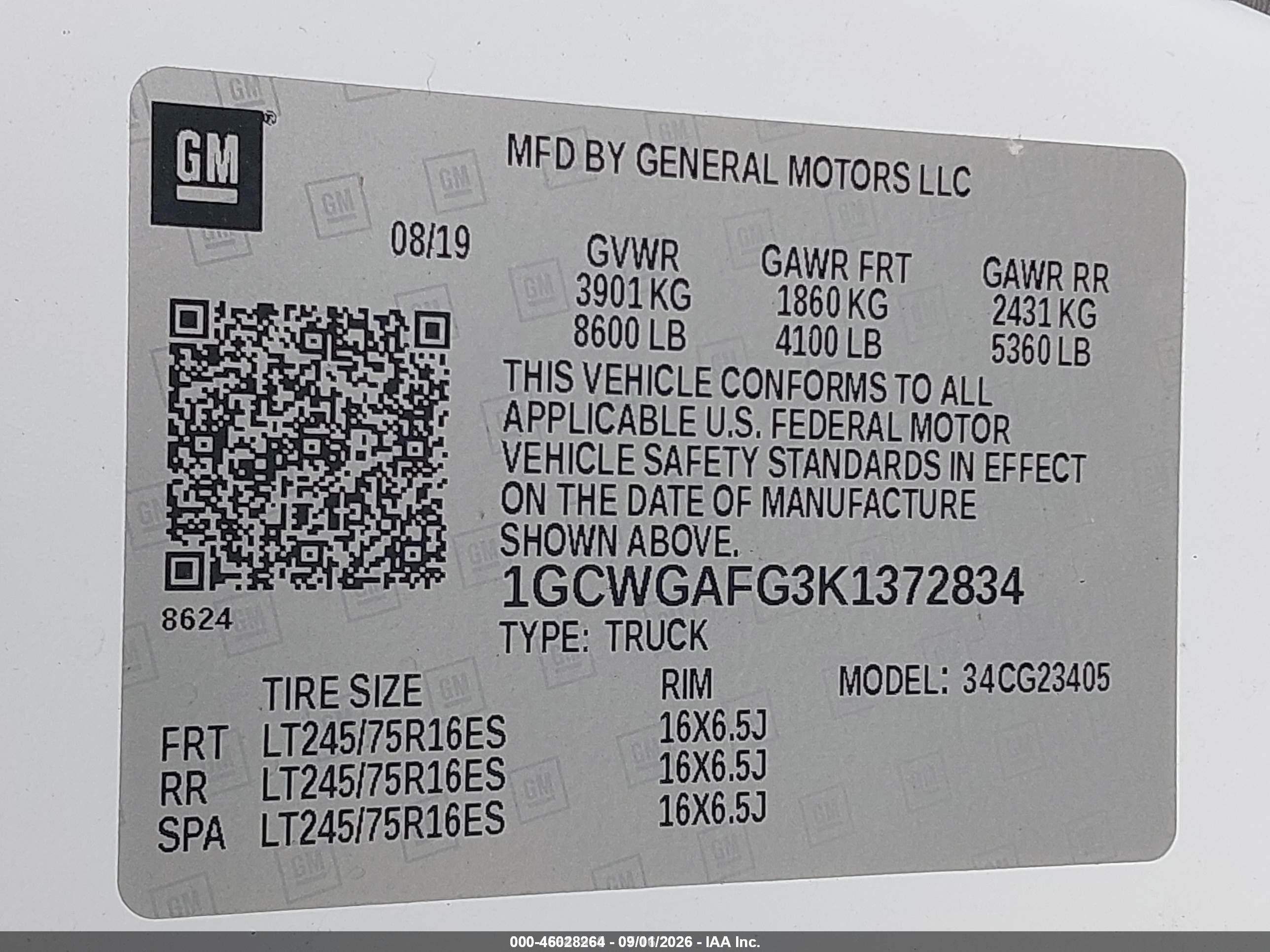 2019 Chevrolet Express 2500 Work Van Белый vin: 1GCWGAFG3K1372834