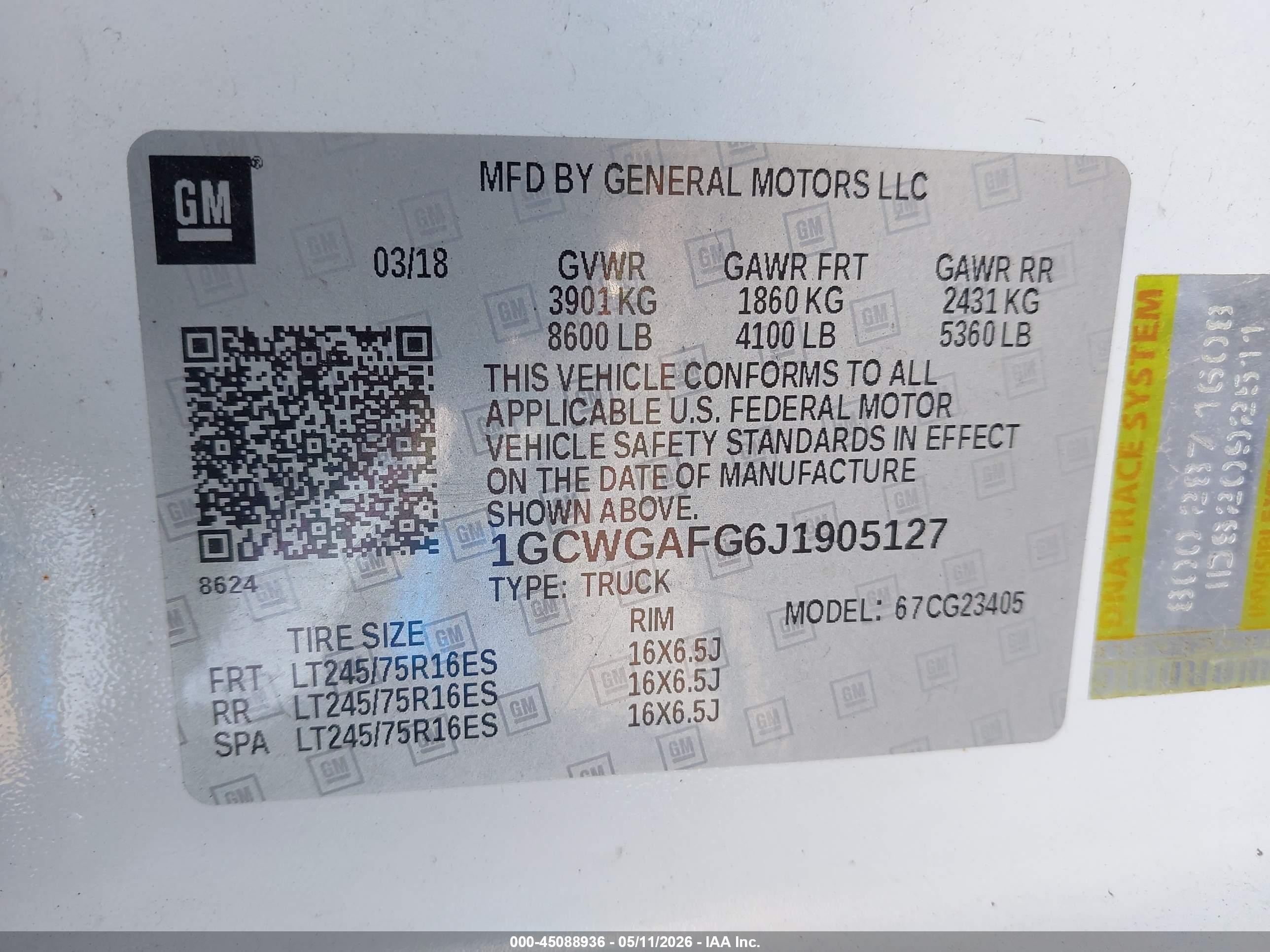 2018 Chevrolet Express 2500 Work Van White vin: 1GCWGAFG6J1905127