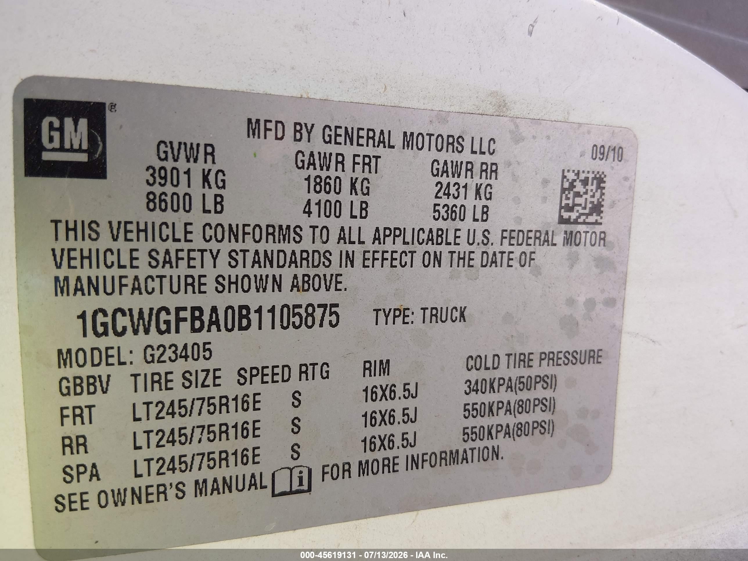 2011 Chevrolet Express 2500 Work Van Белый vin: 1GCWGFBA0B1105875