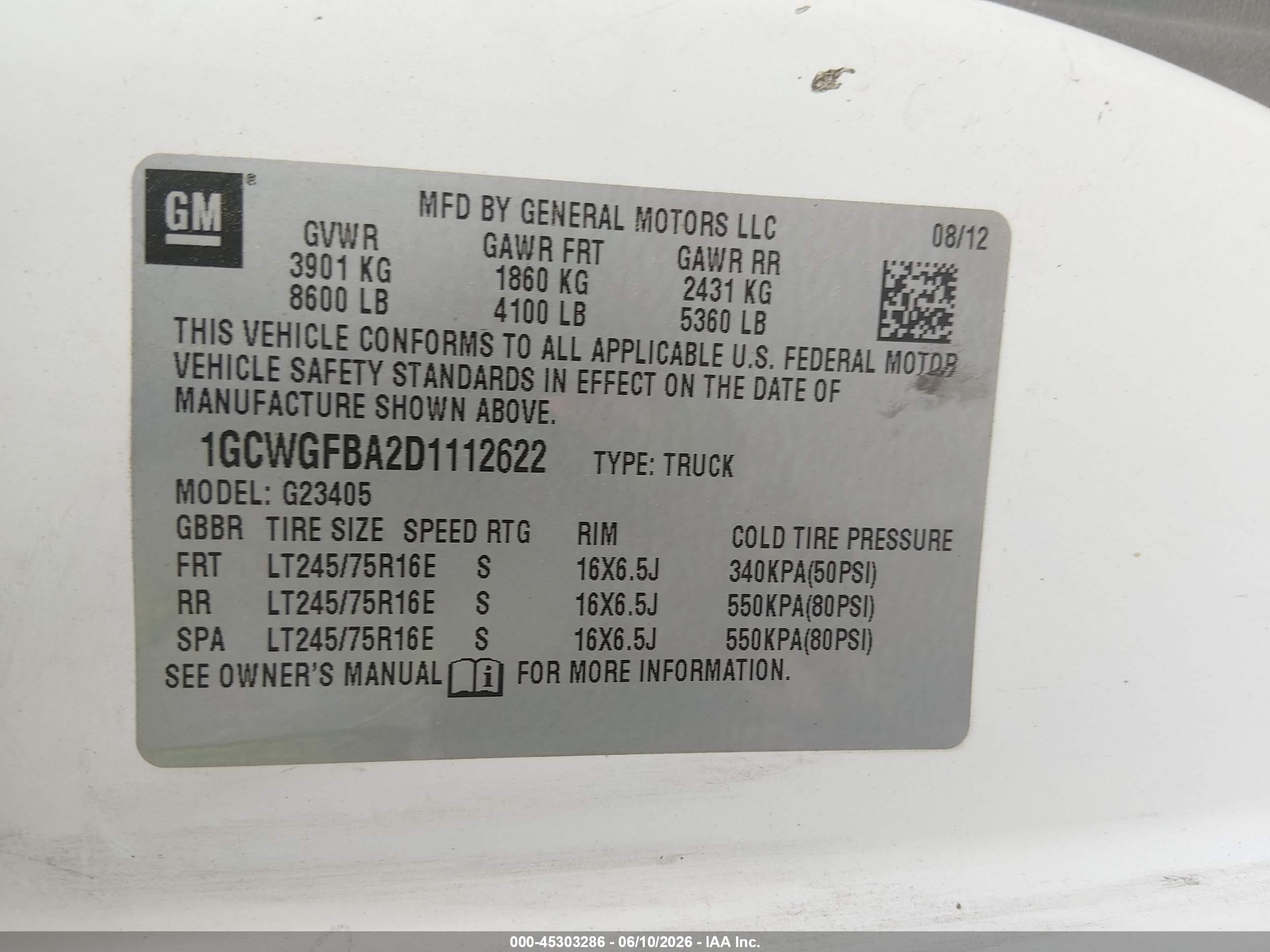 2013 Chevrolet Express 2500 Work Van White vin: 1GCWGFBA2D1112622