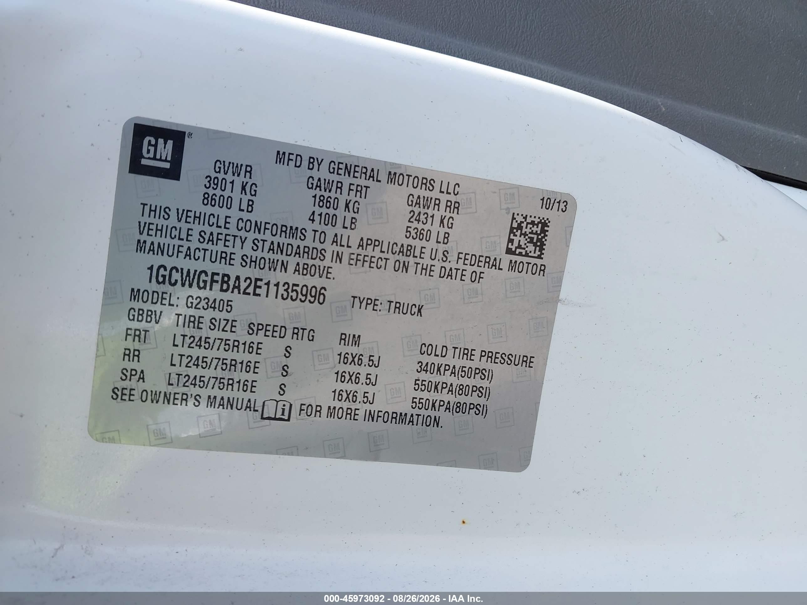 2014 Chevrolet Express 2500 Work Van White vin: 1GCWGFBA2E1135996