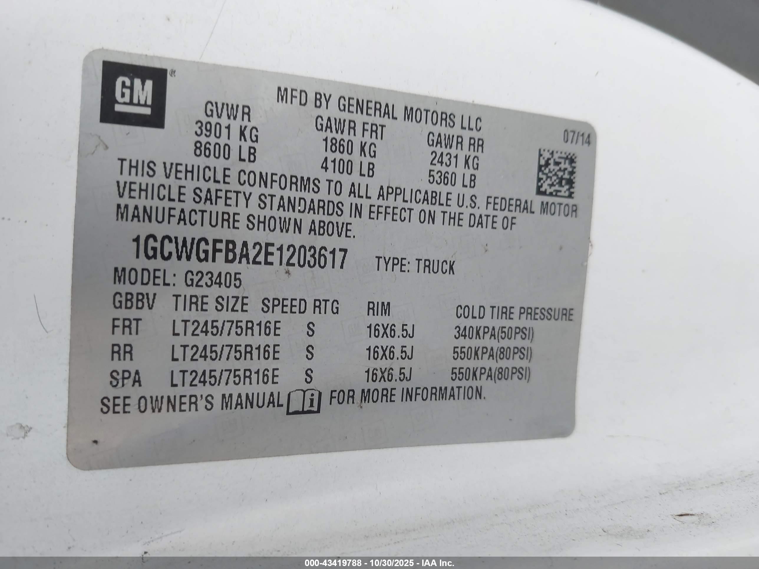 2014 Chevrolet Express 2500 Work Van White vin: 1GCWGFBA2E1203617