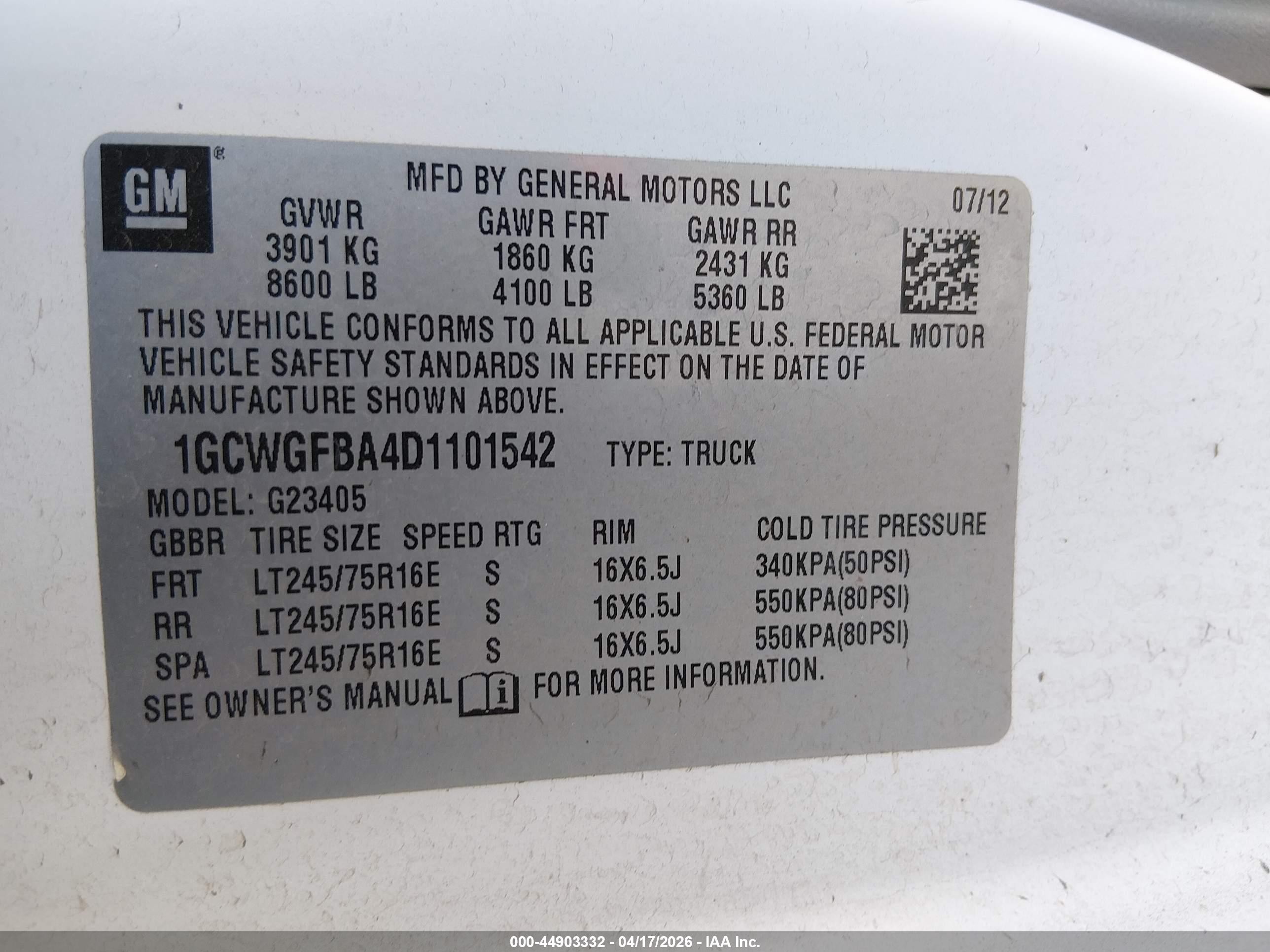 2013 Chevrolet Express 2500 Work Van White vin: 1GCWGFBA4D1101542
