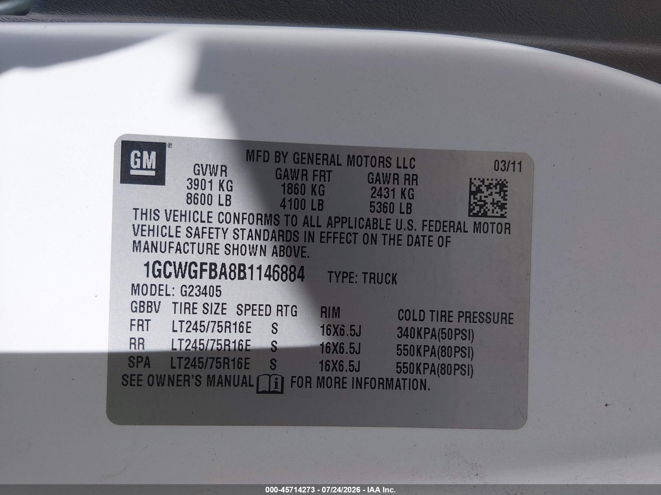 2011 Chevrolet Express 2500 Work Van White vin: 1GCWGFBA8B1146884