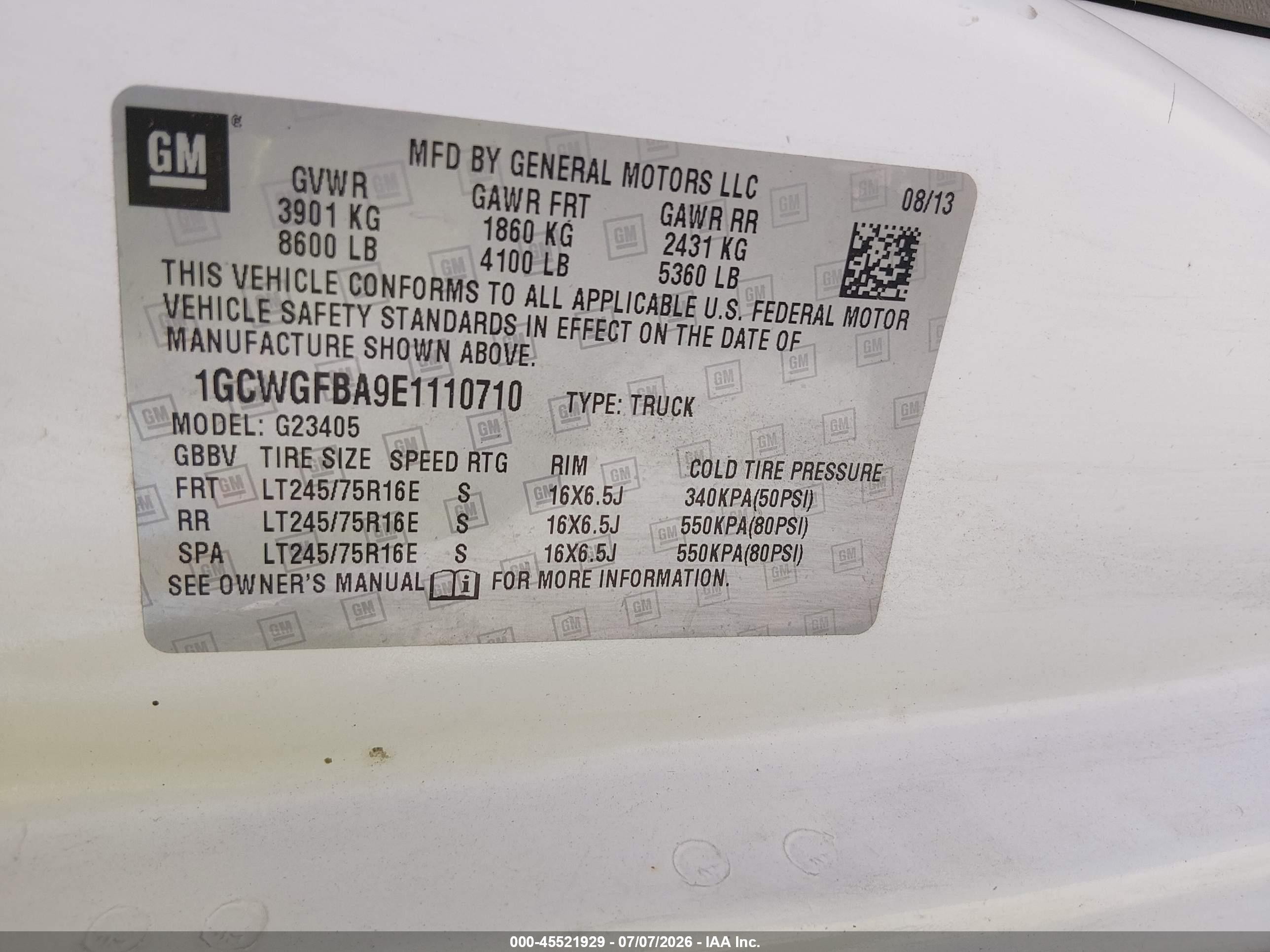 2014 Chevrolet Express 2500 Work Van White vin: 1GCWGFBA9E1110710