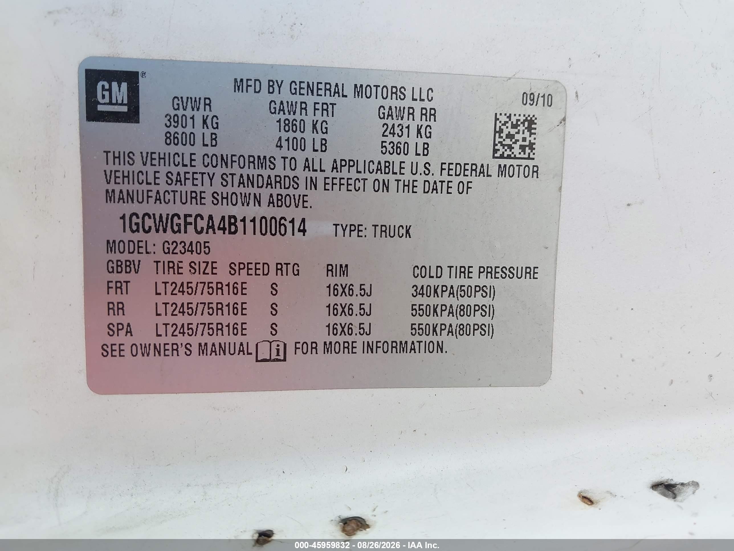 2011 Chevrolet Express 2500 Work Van White vin: 1GCWGFCA4B1100614