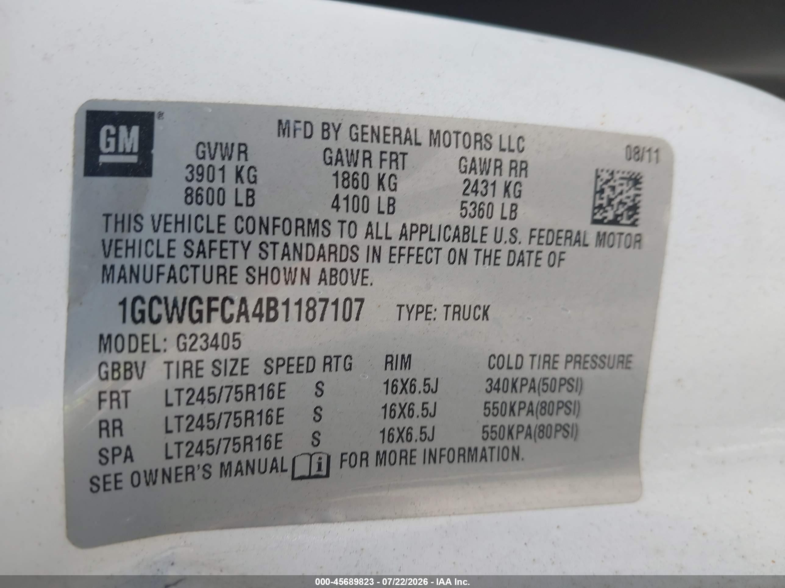 2011 Chevrolet Express 2500 Work Van White vin: 1GCWGFCA4B1187107