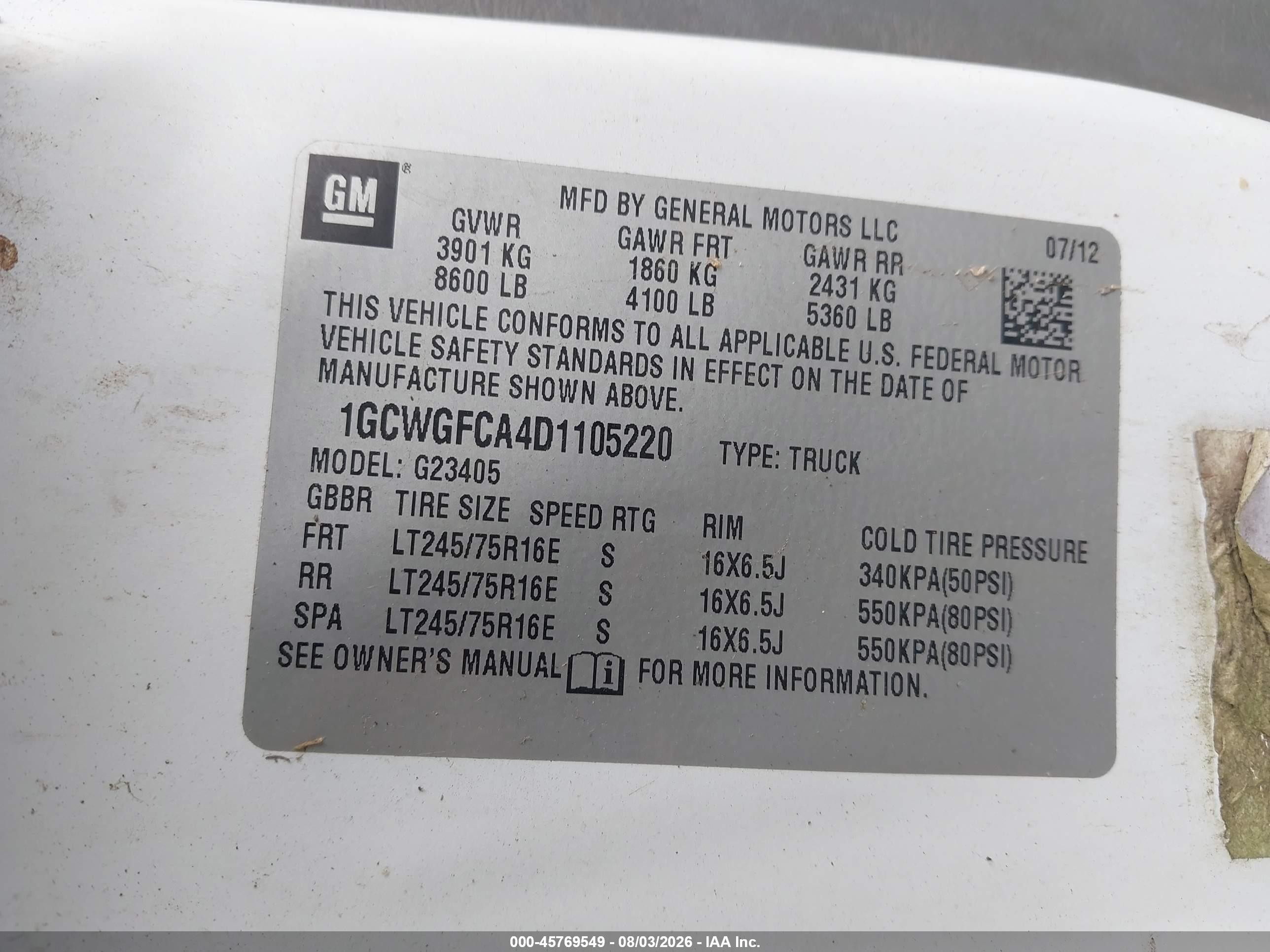 2013 Chevrolet Express 2500 Work Van White vin: 1GCWGFCA4D1105220