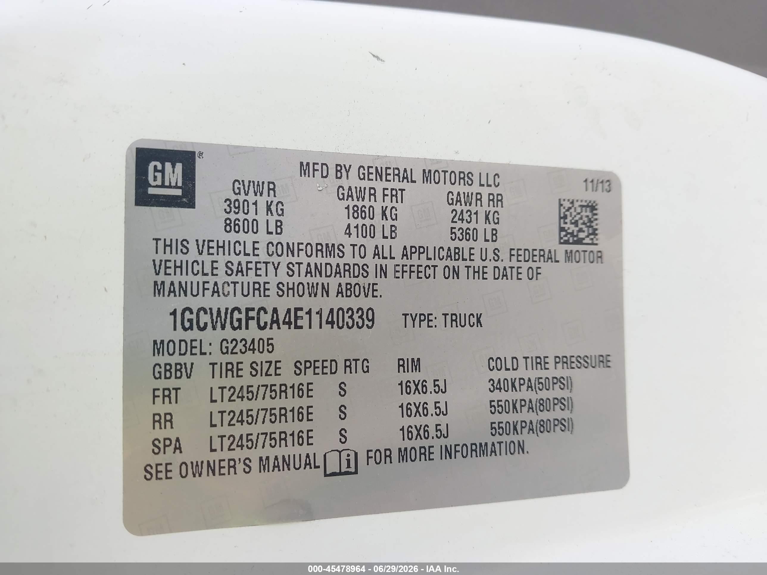 2014 Chevrolet Express 2500 Work Van White vin: 1GCWGFCA4E1140339