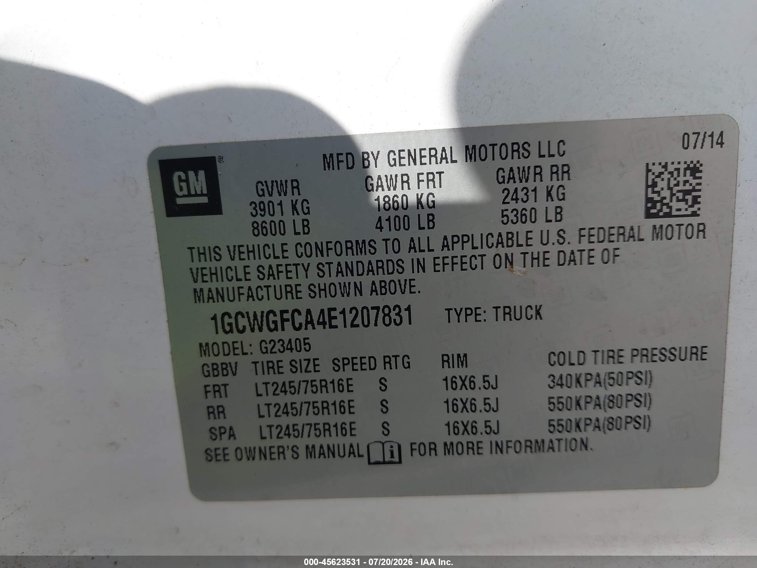 2014 Chevrolet Express 2500 Work Van White vin: 1GCWGFCA4E1207831