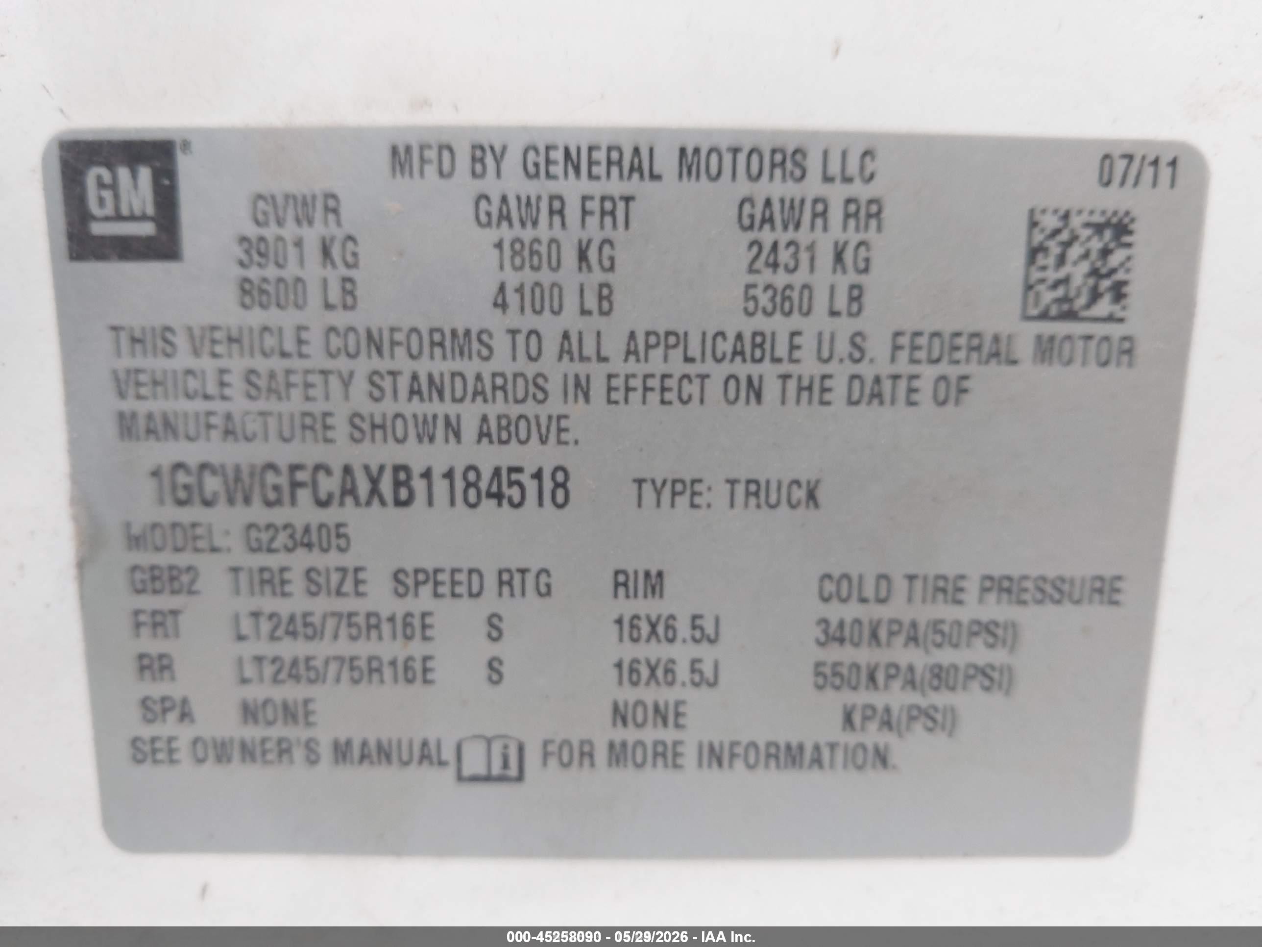 2011 Chevrolet Express 2500 Work Van White vin: 1GCWGFCAXB1184518