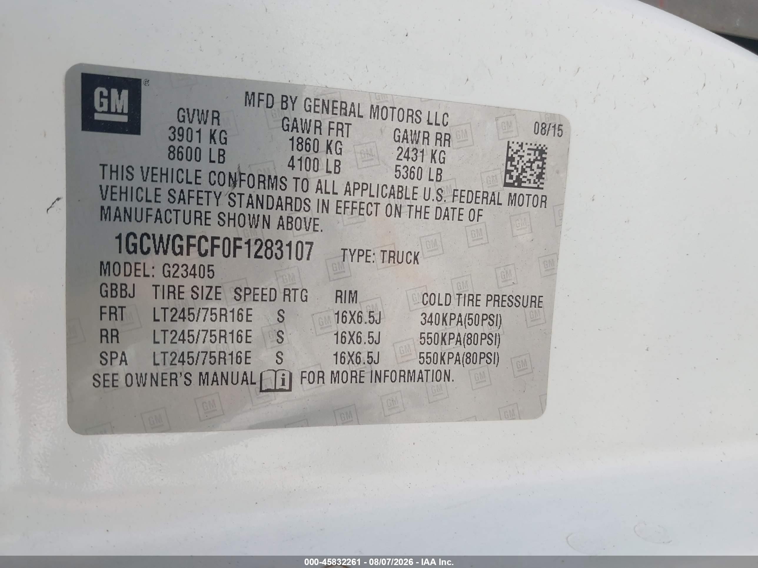 2015 Chevrolet Express 2500 Work Van White vin: 1GCWGFCF0F1283107