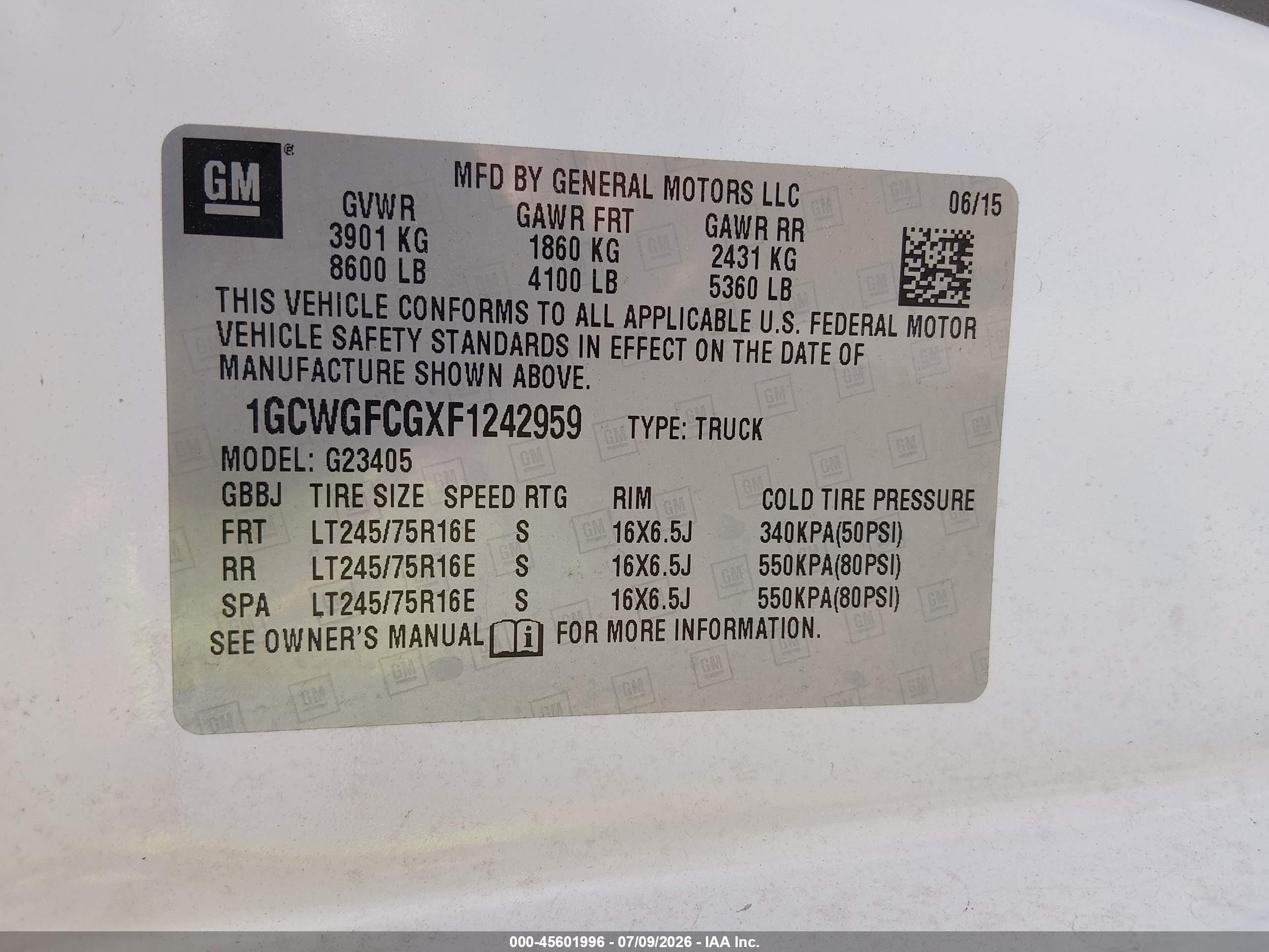 2015 Chevrolet Express 2500 Work Van White vin: 1GCWGFCGXF1242959