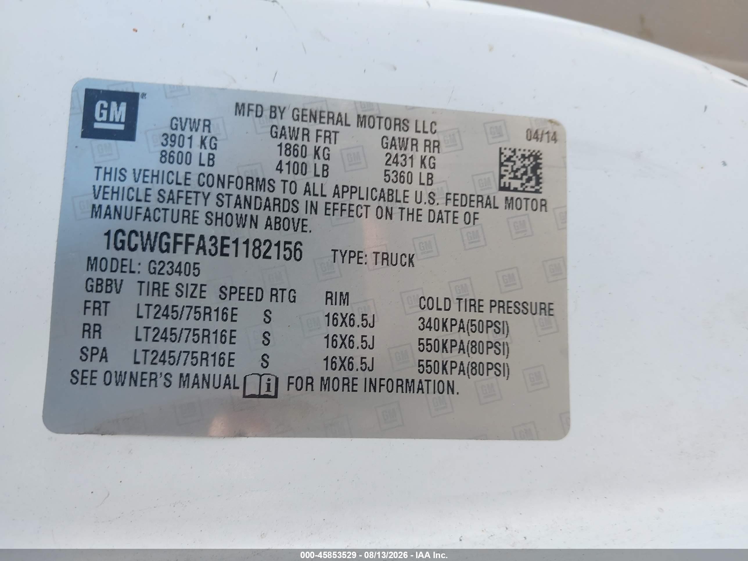 2014 Chevrolet Express 2500 Work Van White vin: 1GCWGFFA3E1182156