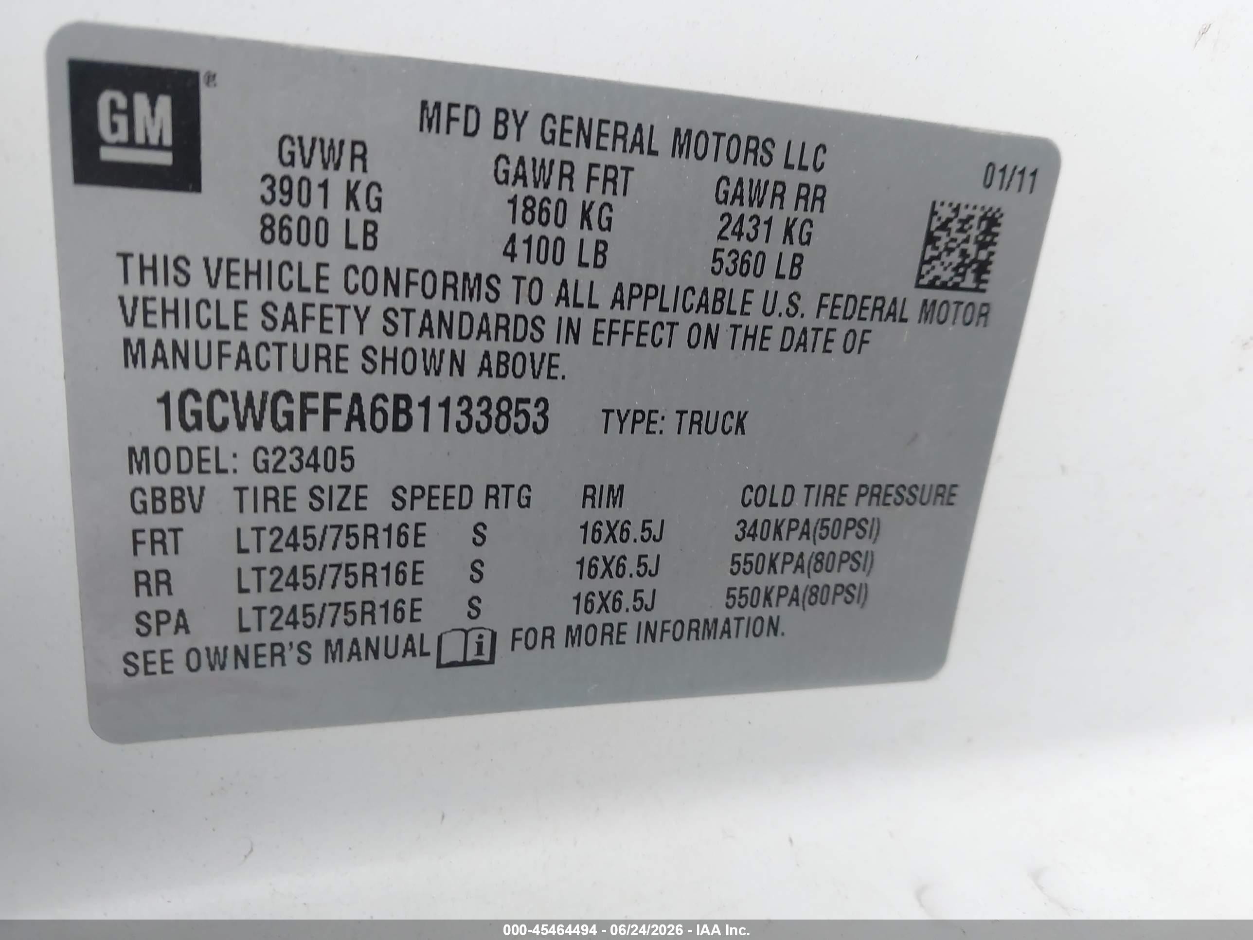 2011 Chevrolet Express 2500 Work Van White vin: 1GCWGFFA6B1133853